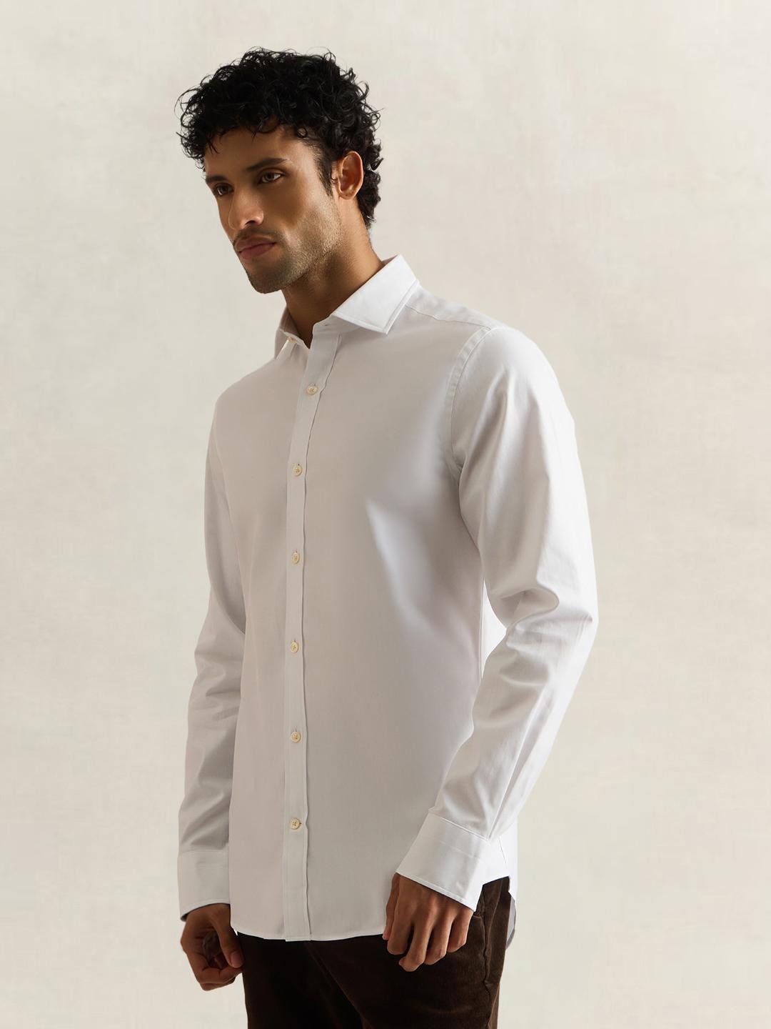 Gant Men White Solid Slim Fit Cotton Shirt