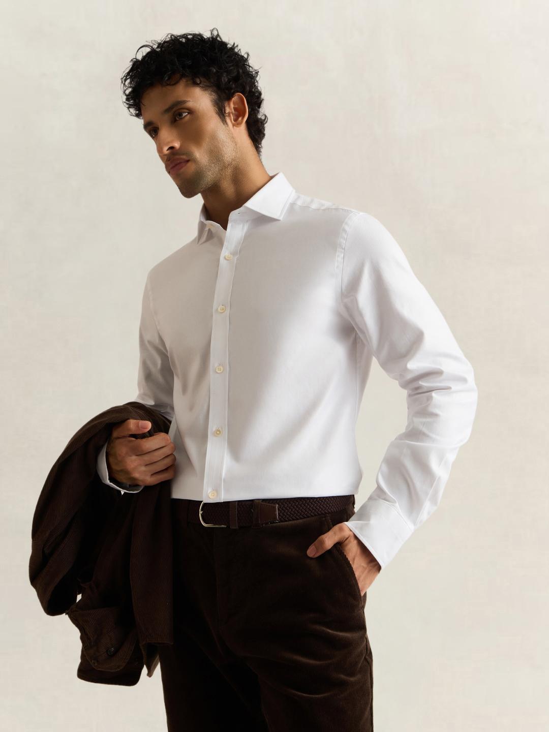 Gant Men White Solid Slim Fit Cotton Shirt