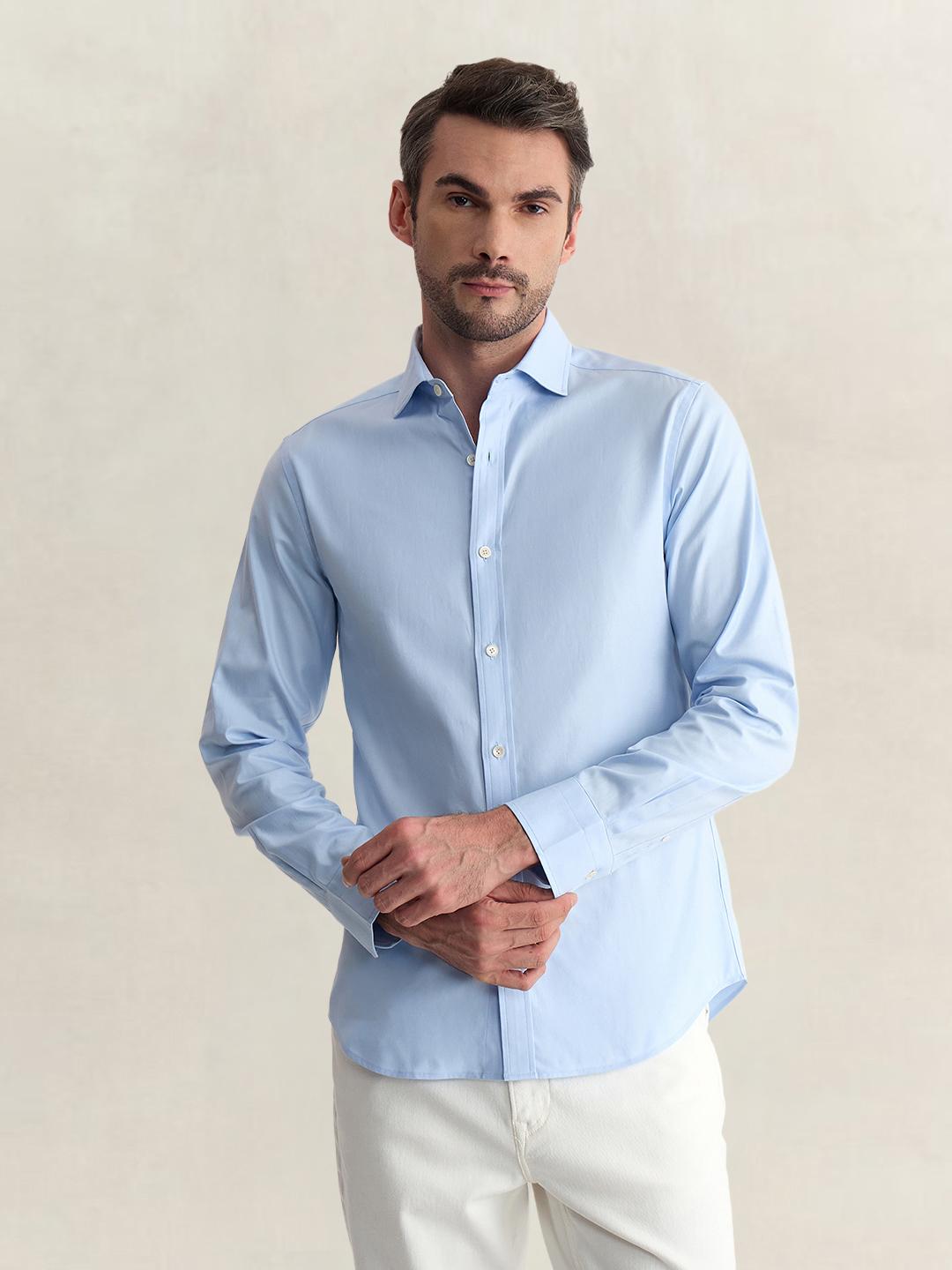 Gant Men Blue Slim Fit Solid Pure Cotton Shirt