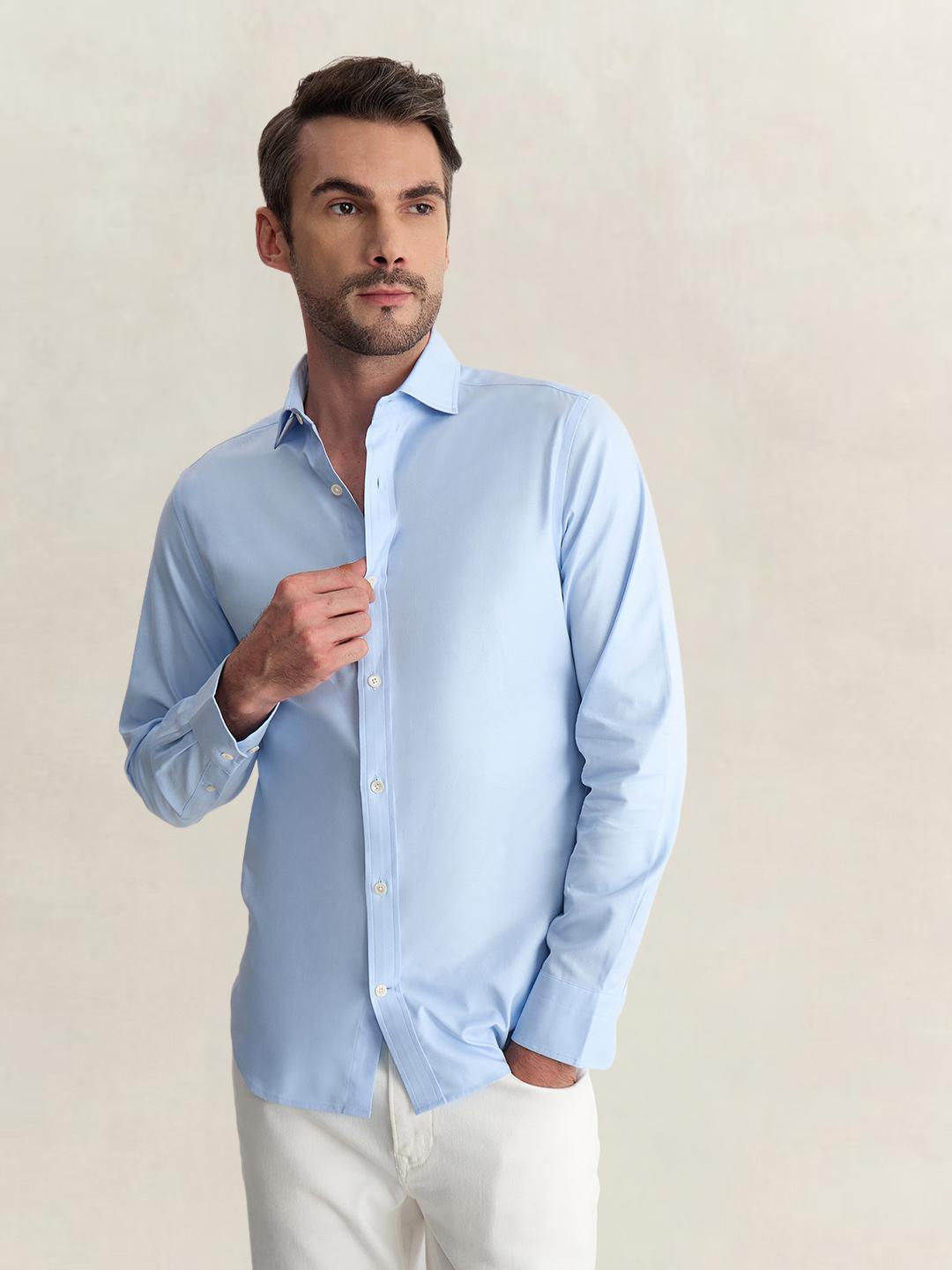 Gant Men Blue Slim Fit Solid Pure Cotton Shirt