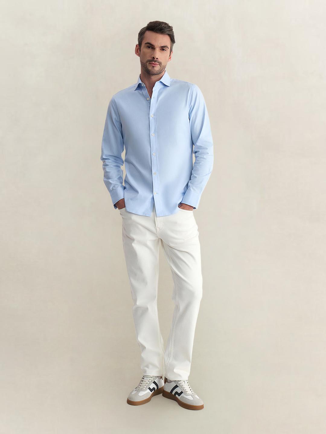 Gant Men Blue Slim Fit Solid Pure Cotton Shirt