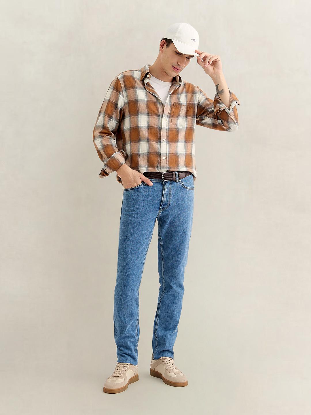 Gant Men Brown Regular Fit Checked Cotton Flannel Shirt