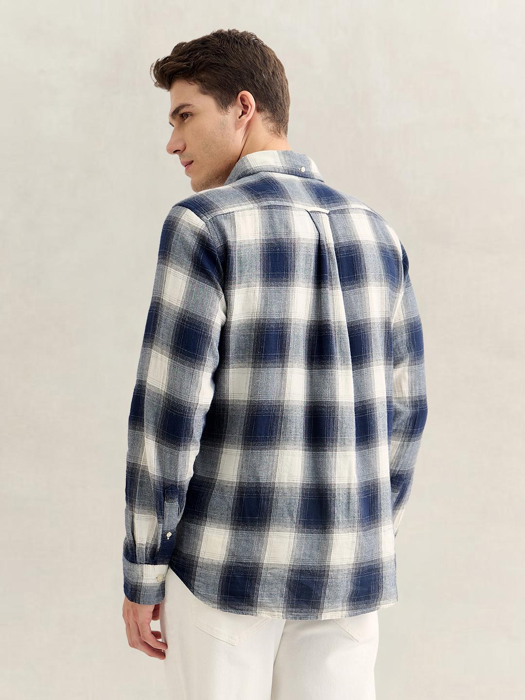 Gant Men Navy Blue Regular Fit Checked Cotton Flannel Shirt