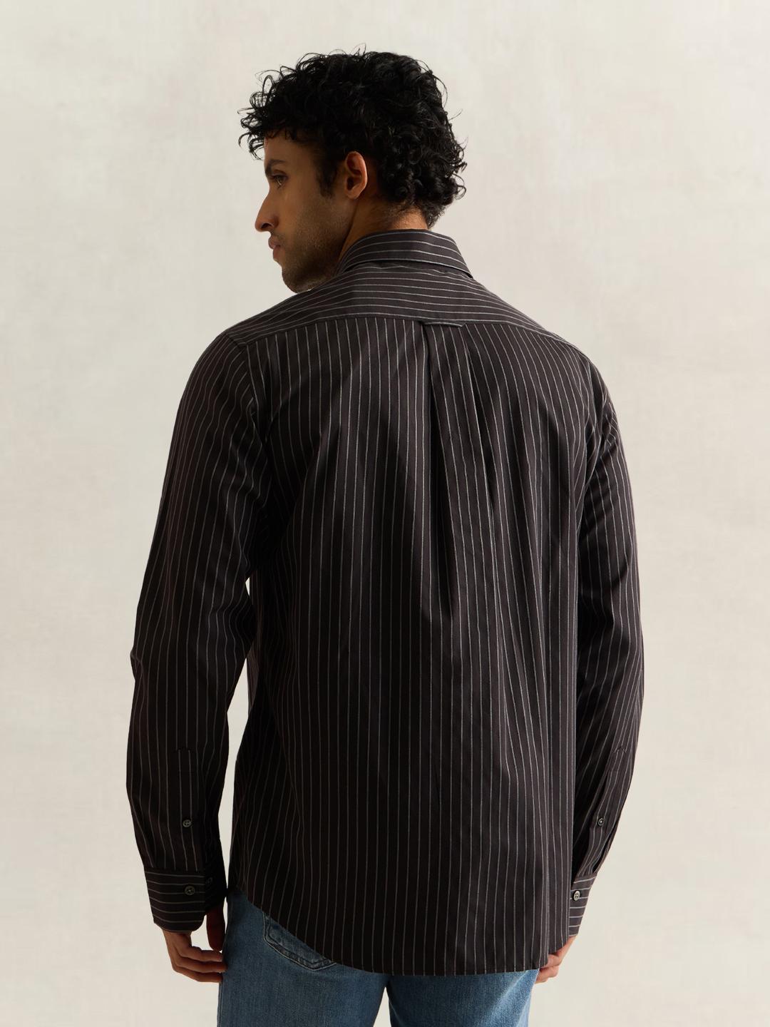 Gant Men Grey Striped Regular Fit Cotton Shirt