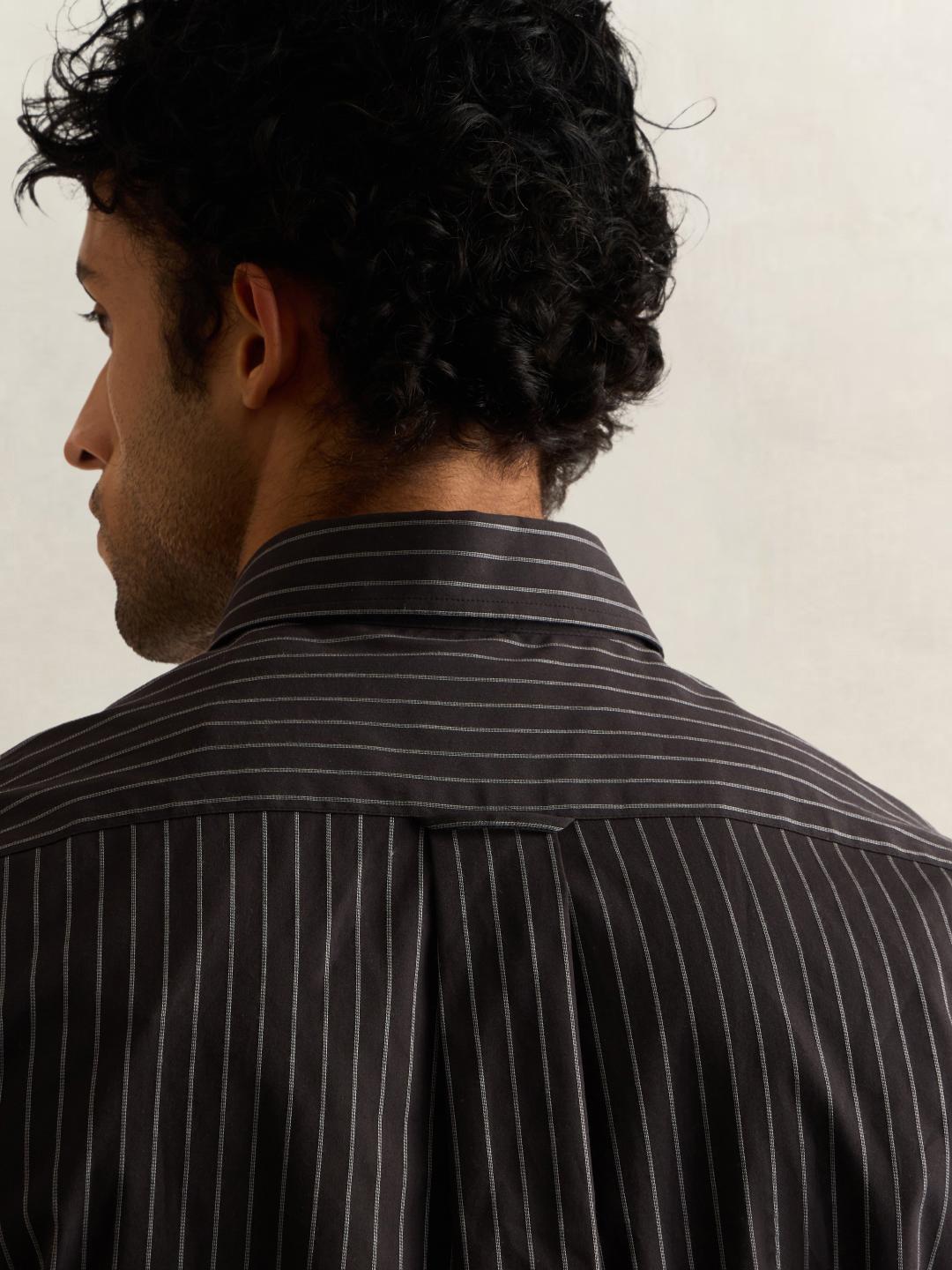 Gant Men Grey Striped Regular Fit Cotton Shirt