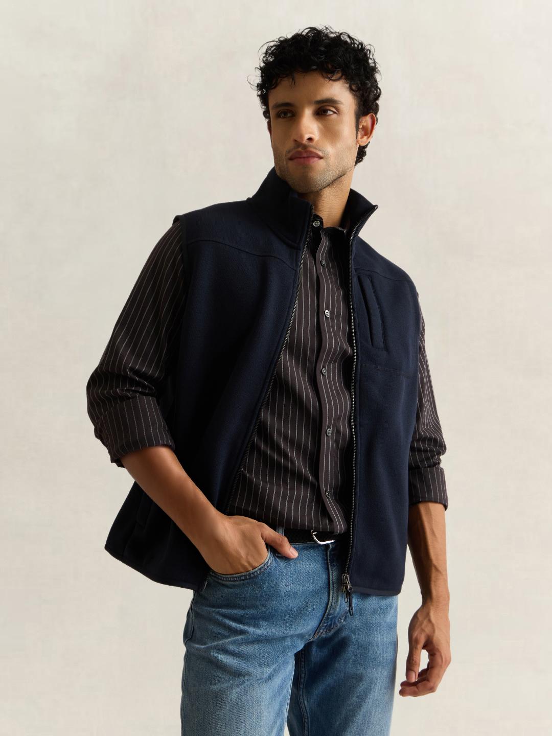 Gant Men Grey Striped Regular Fit Cotton Shirt
