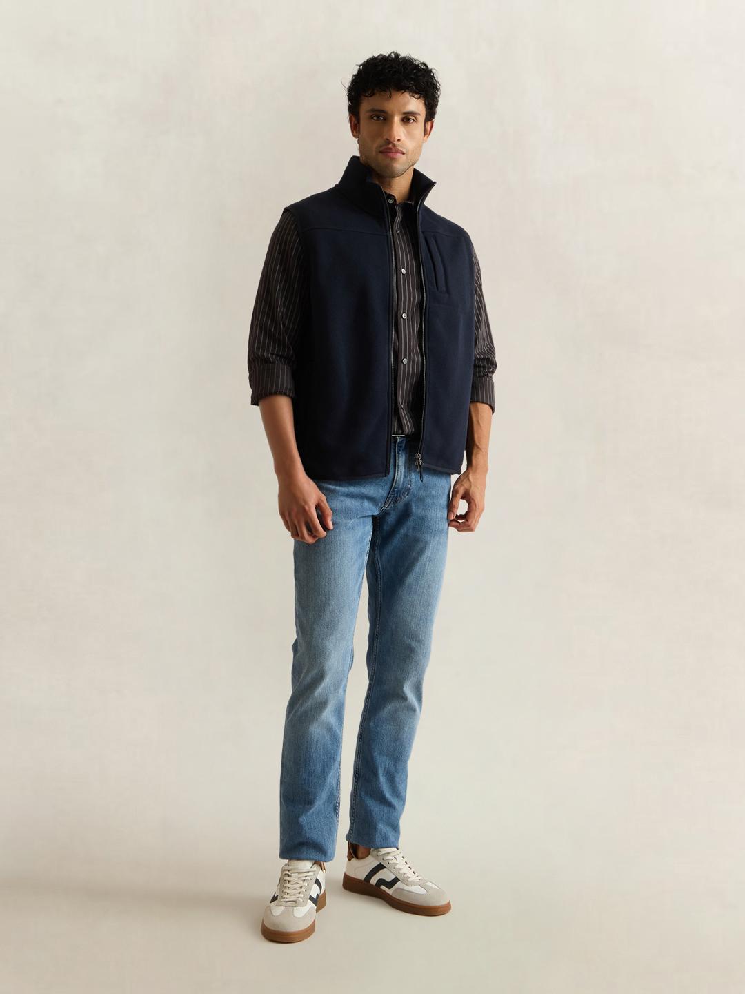 Gant Men Grey Striped Regular Fit Cotton Shirt