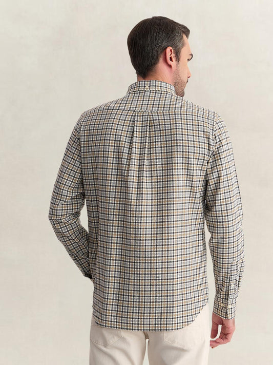 Gant Men Grey Regular Fit Seersucker Check Cotton Blend Shirt