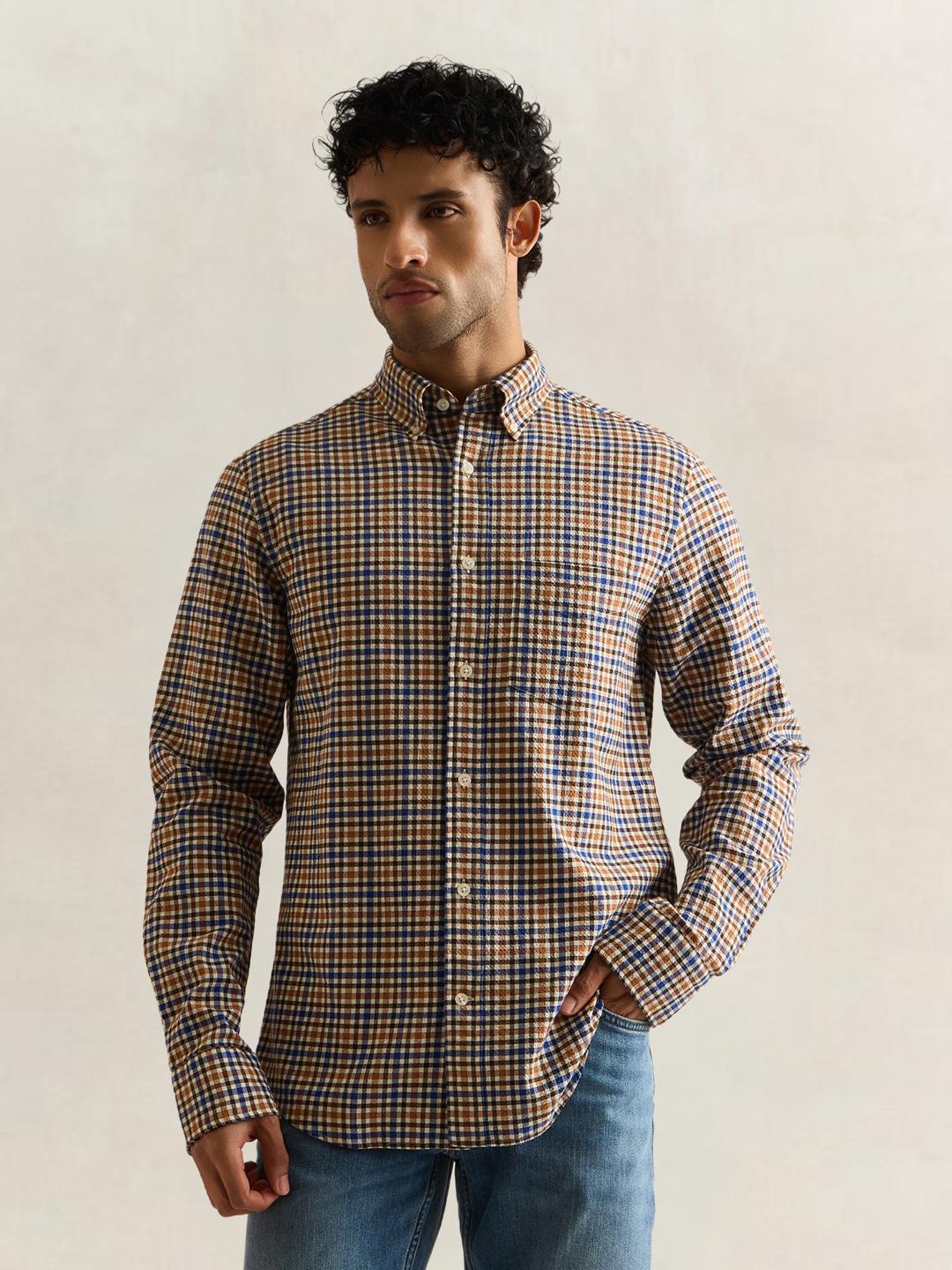 Gant Men Blue Checked Regular Fit Shirt