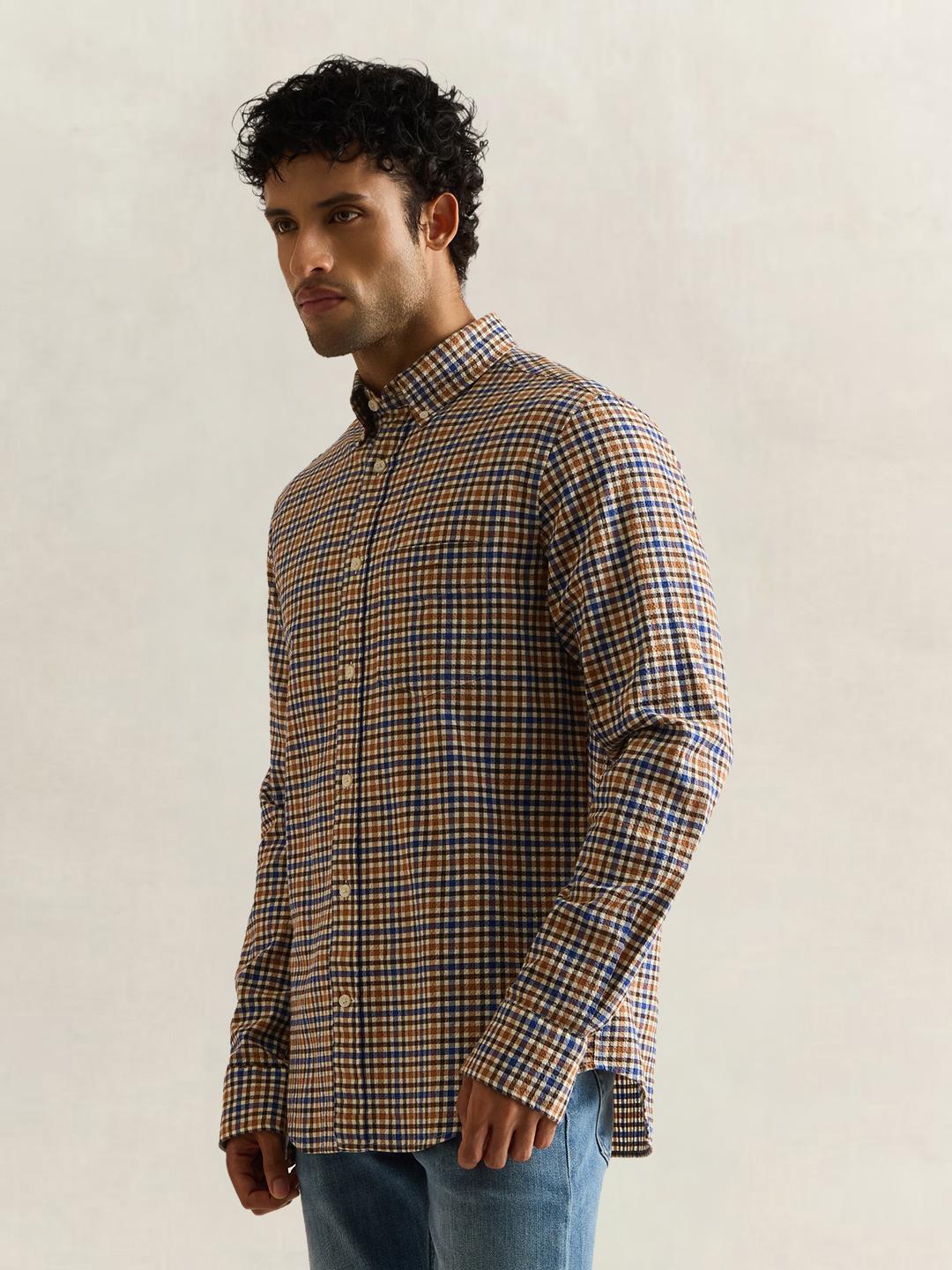 Gant Men Blue Checked Regular Fit Shirt