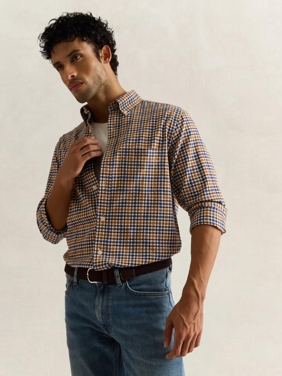 Gant Men Blue Checked Regular Fit Shirt