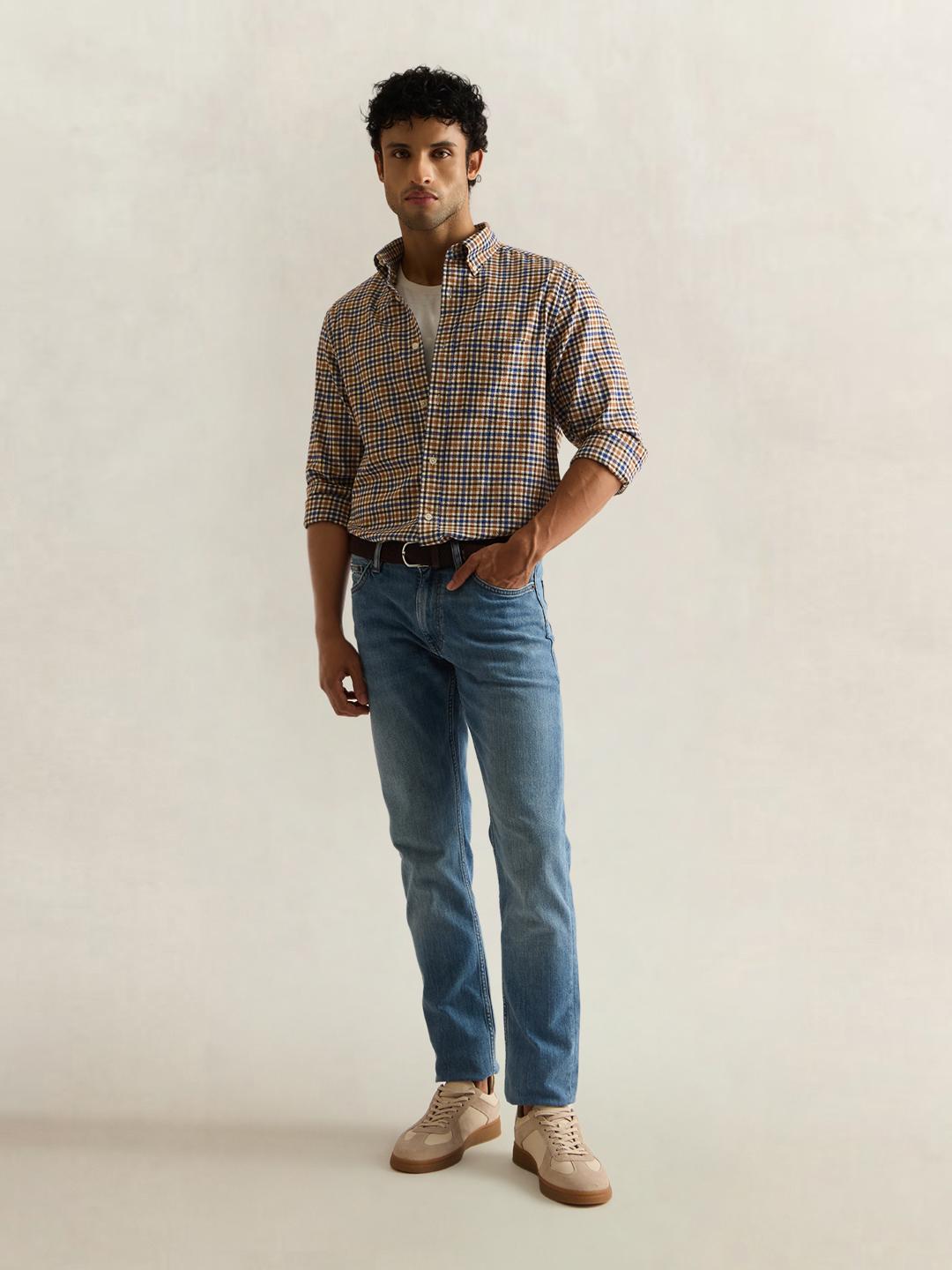 Gant Men Blue Checked Regular Fit Shirt
