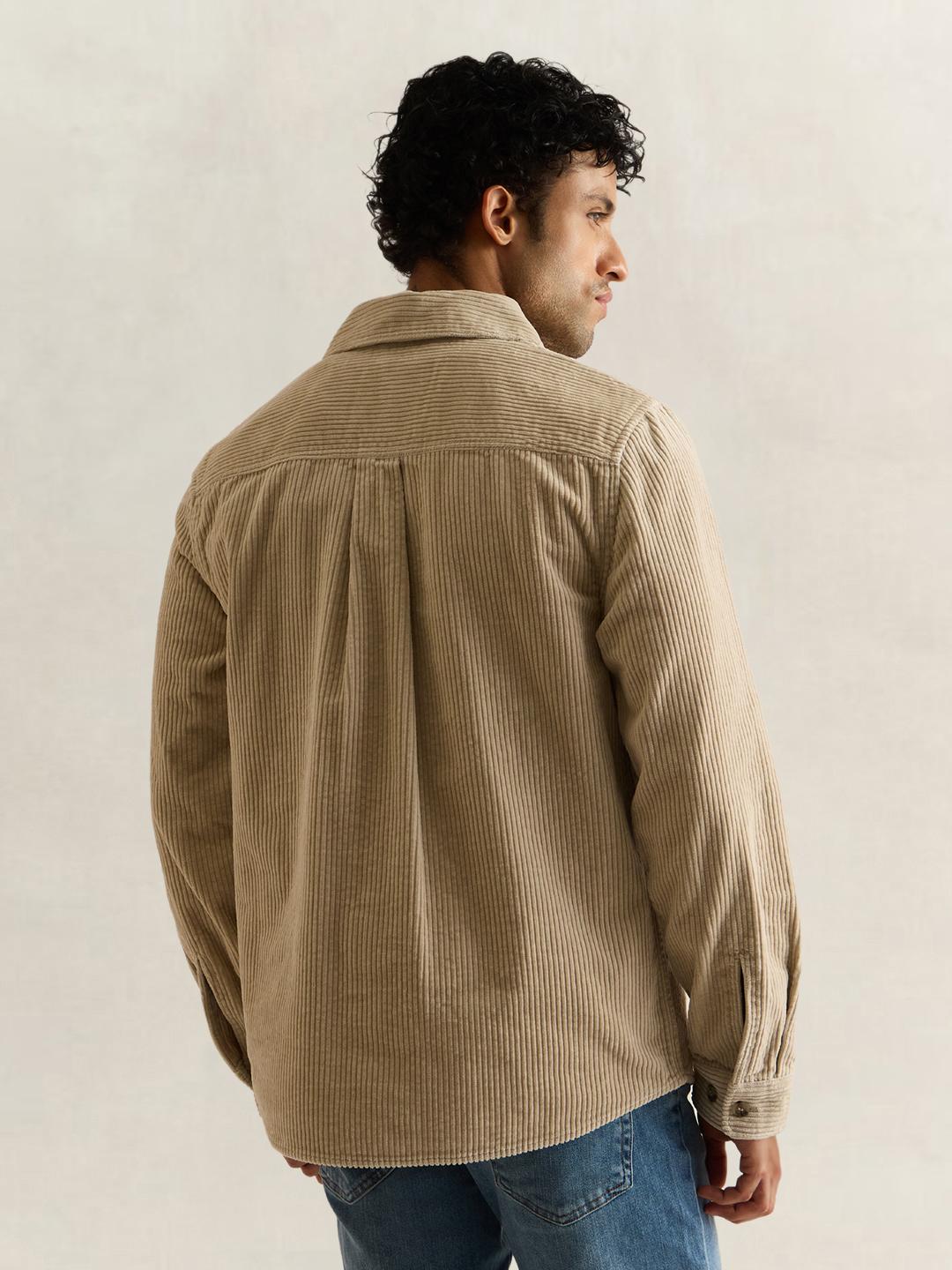Gant Men Beige Solid Regular Fit Corduroy Shirt
