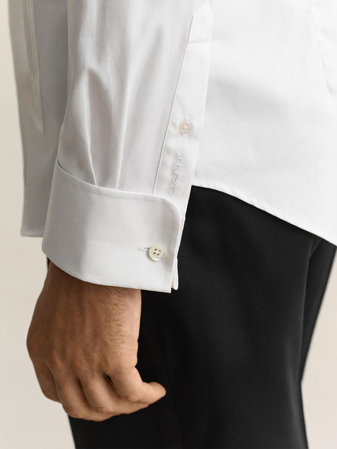 Gant Men White Solid Slim Fit Cotton Shirt
