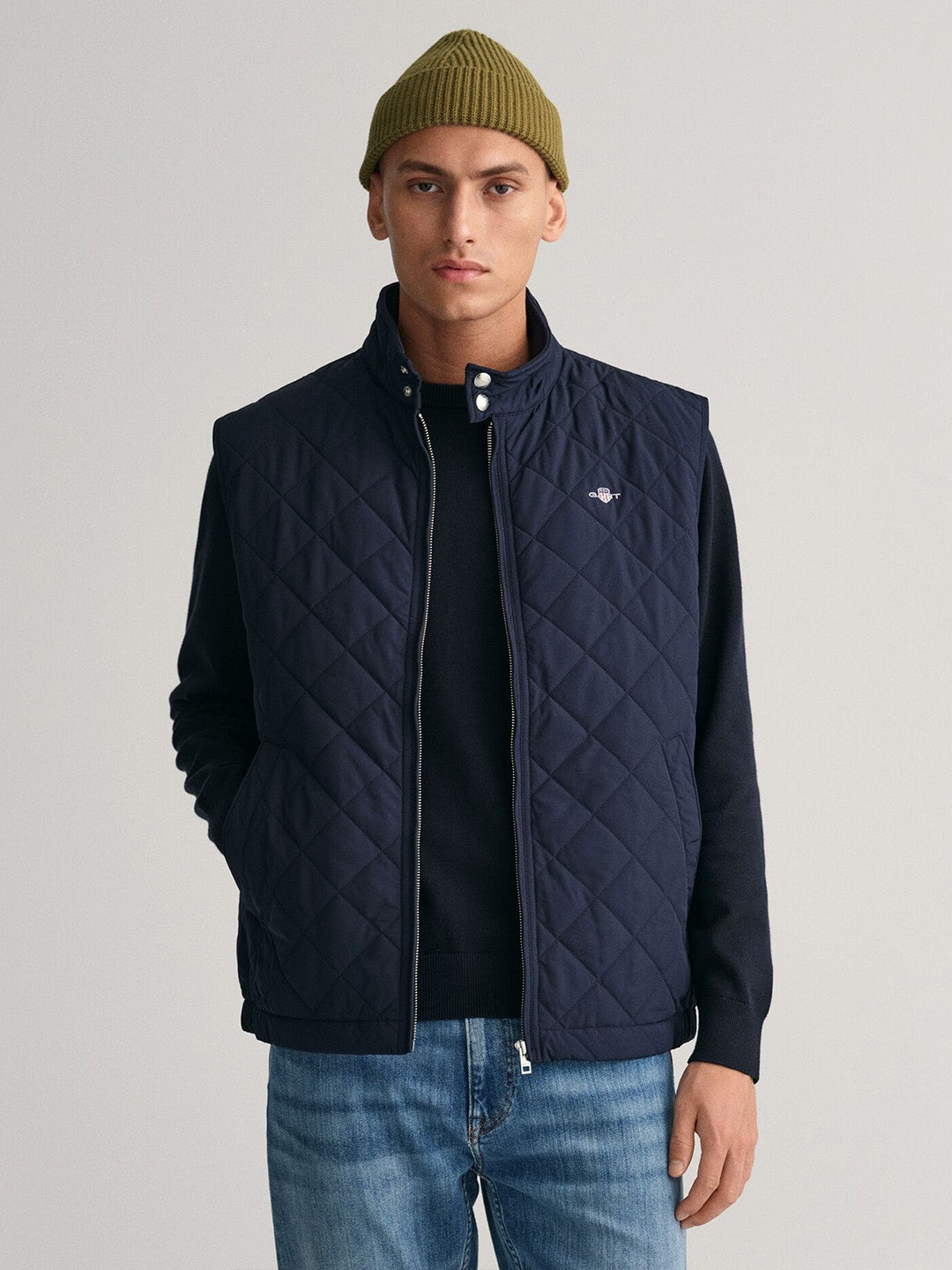 Gant Men Navy Blue Quilted Regular Fit Vest