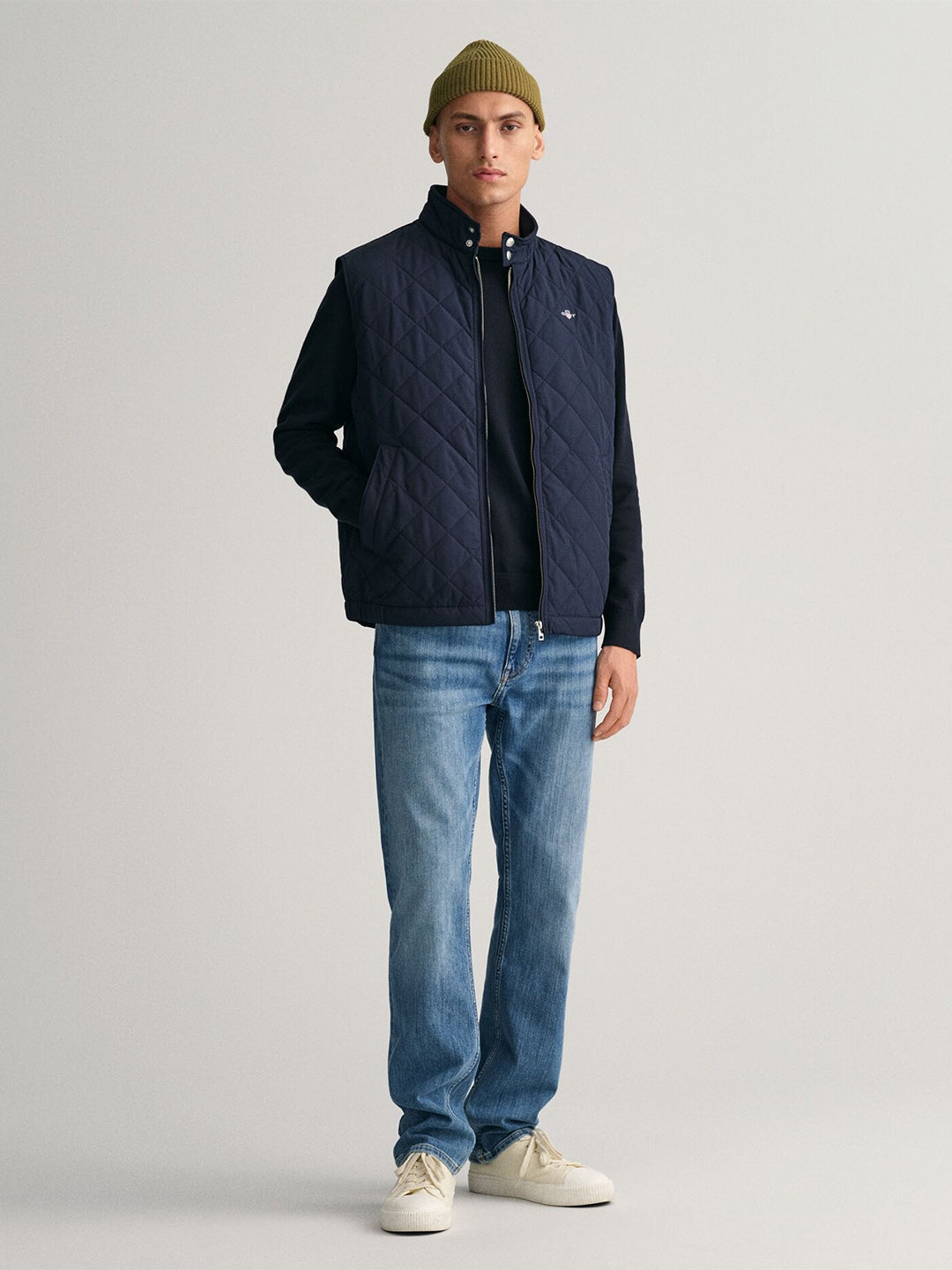 Gant Men Navy Blue Quilted Regular Fit Vest