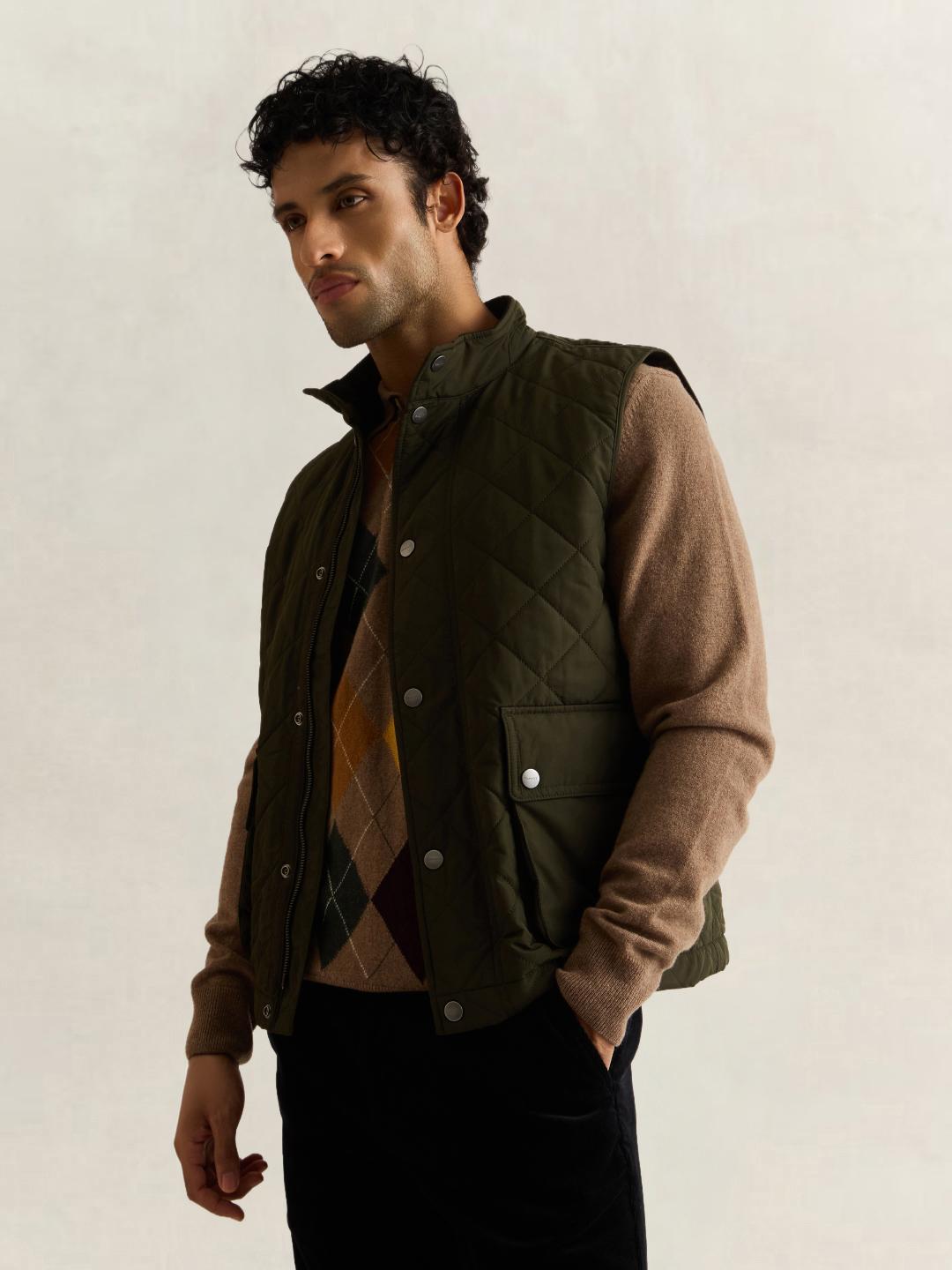 Gant Men Forest Green Quilted Regular Fit Puffer Vest