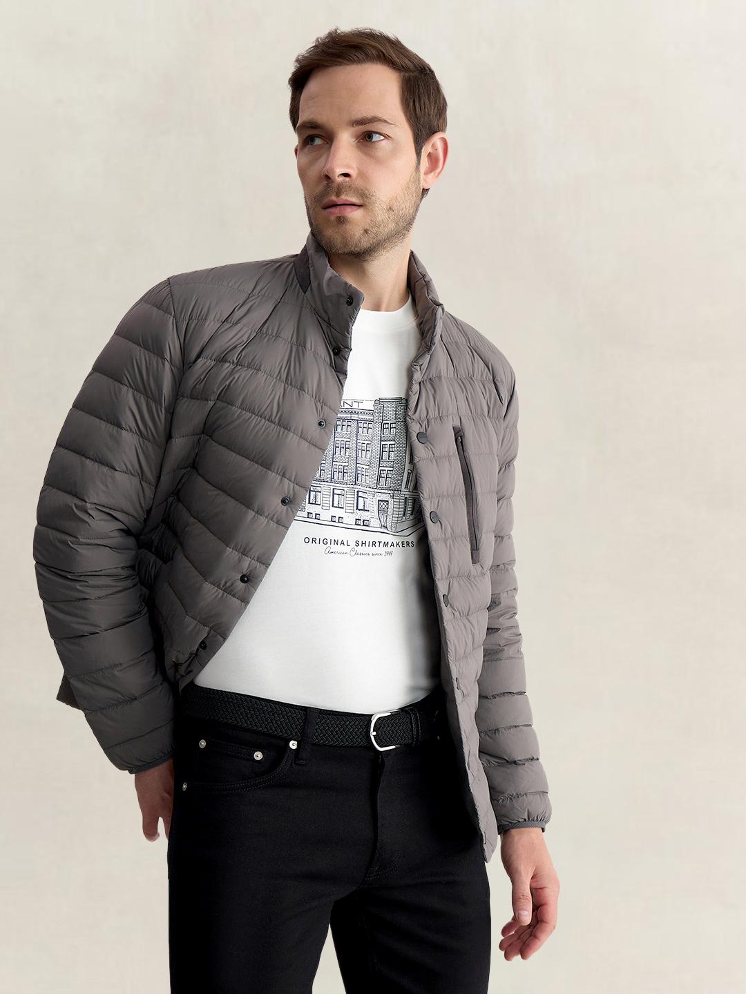 Gant Men Grey Regular Fit Quilted Puffer Jacket