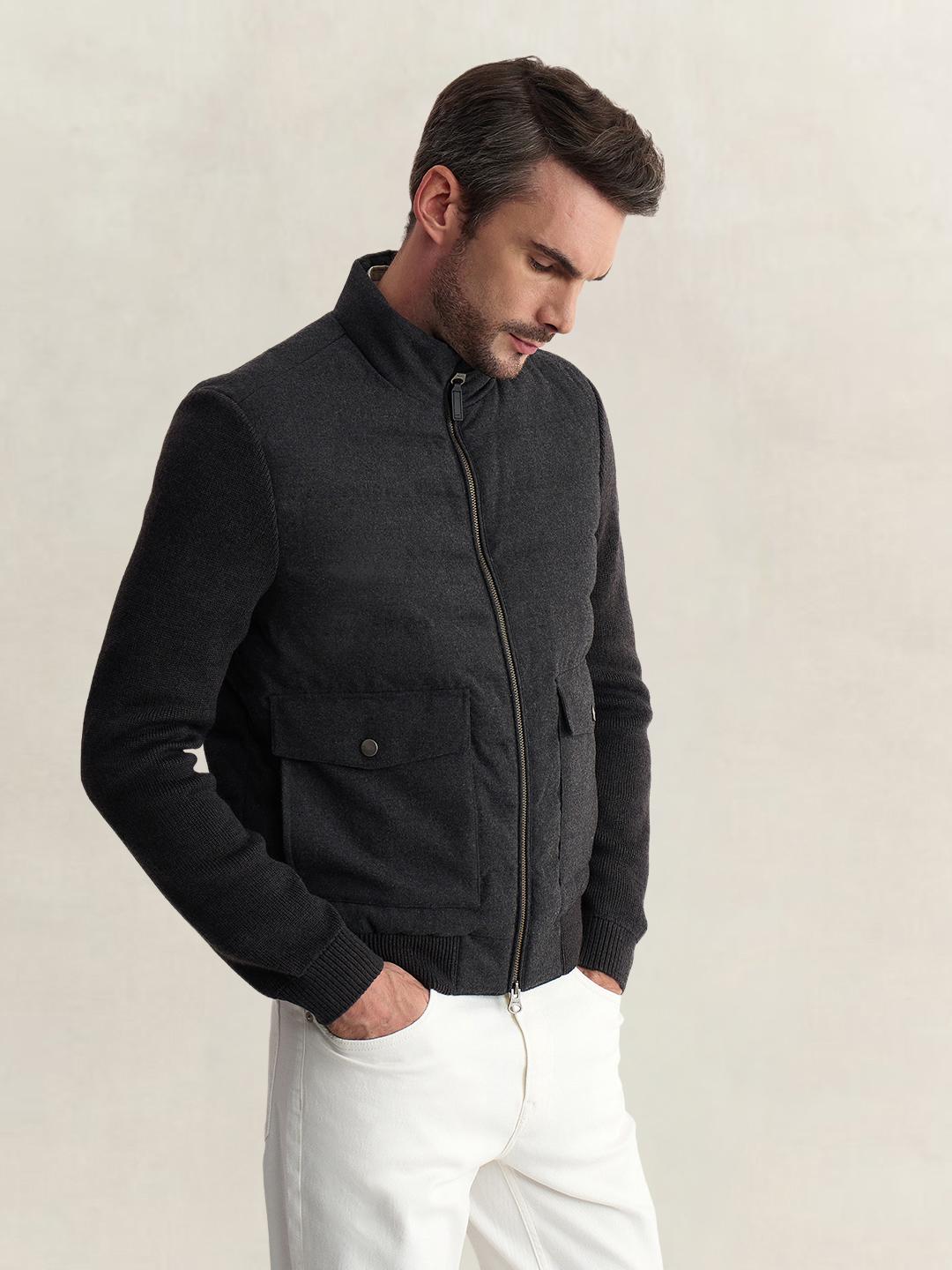 Gant Men Charcoal Regular Fit Quilted Wool Blend Jacket