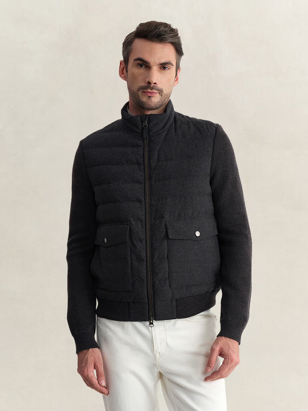 Gant Men Charcoal Regular Fit Quilted Wool Blend Jacket