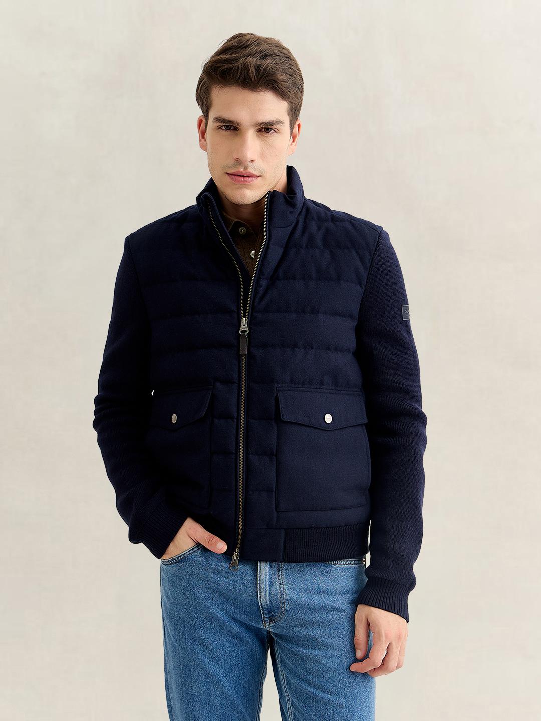 Gant Men Navy Blue Regular Fit Quilted Flannel Jacket