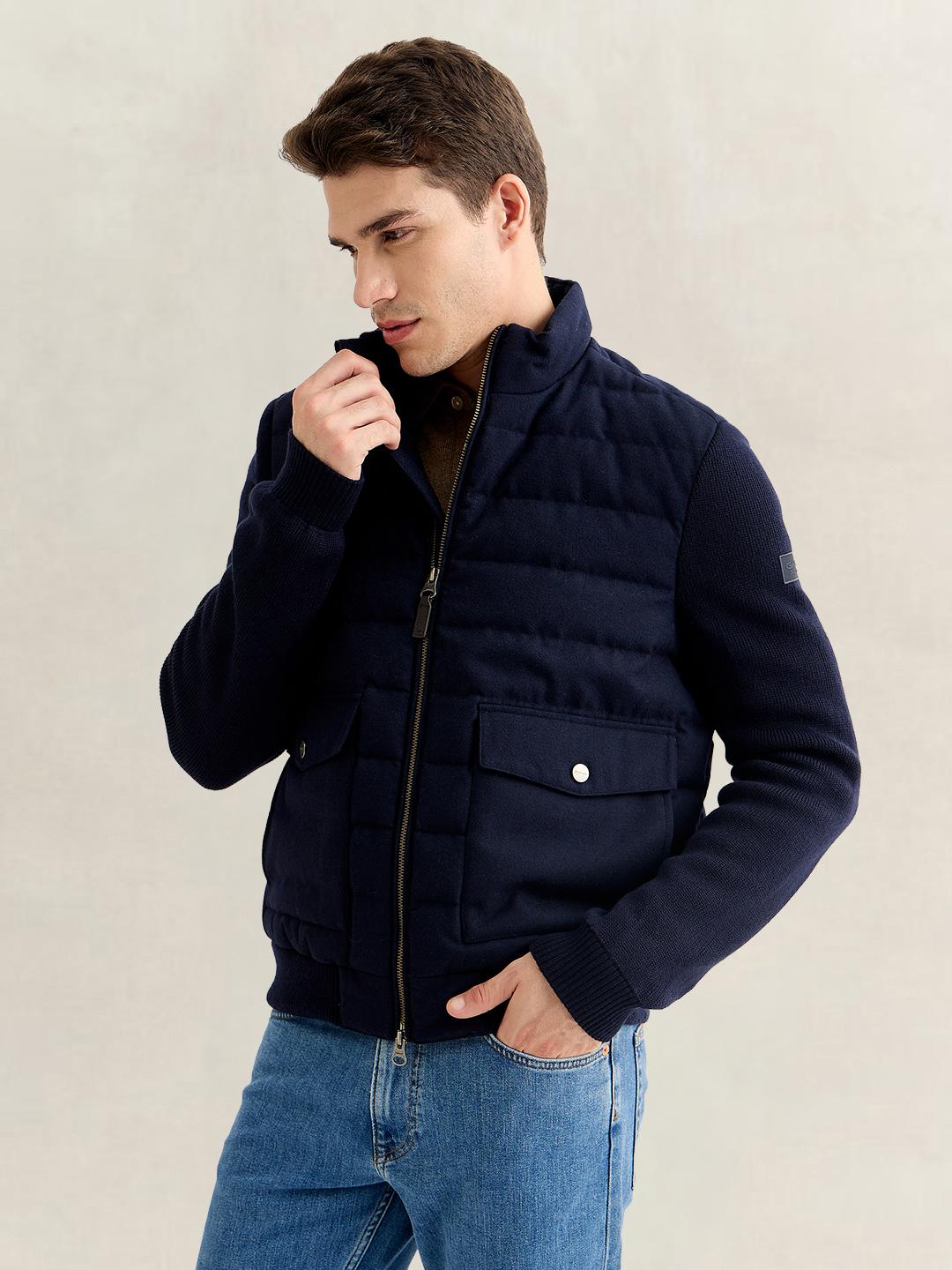 Gant Men Navy Blue Regular Fit Quilted Flannel Jacket
