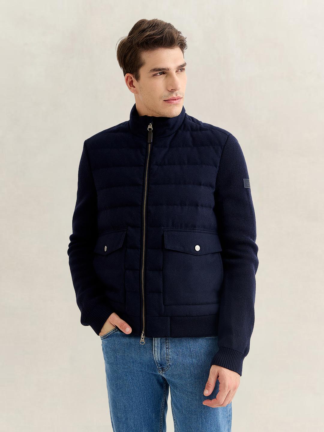 Gant Men Navy Blue Regular Fit Quilted Flannel Jacket