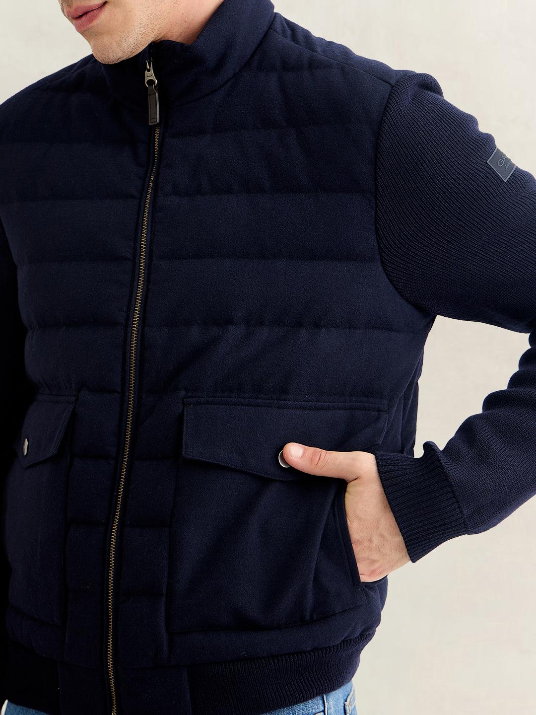 Gant Men Navy Blue Regular Fit Quilted Flannel Jacket