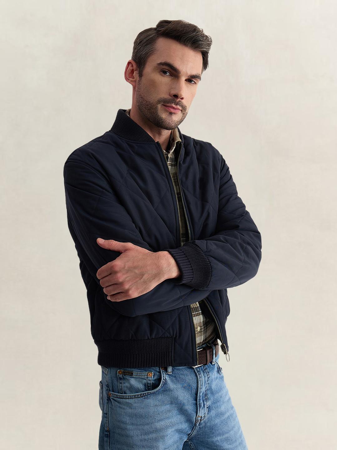 Gant Men Blue Regular Fit Reversible Quilted Bomber Jacket