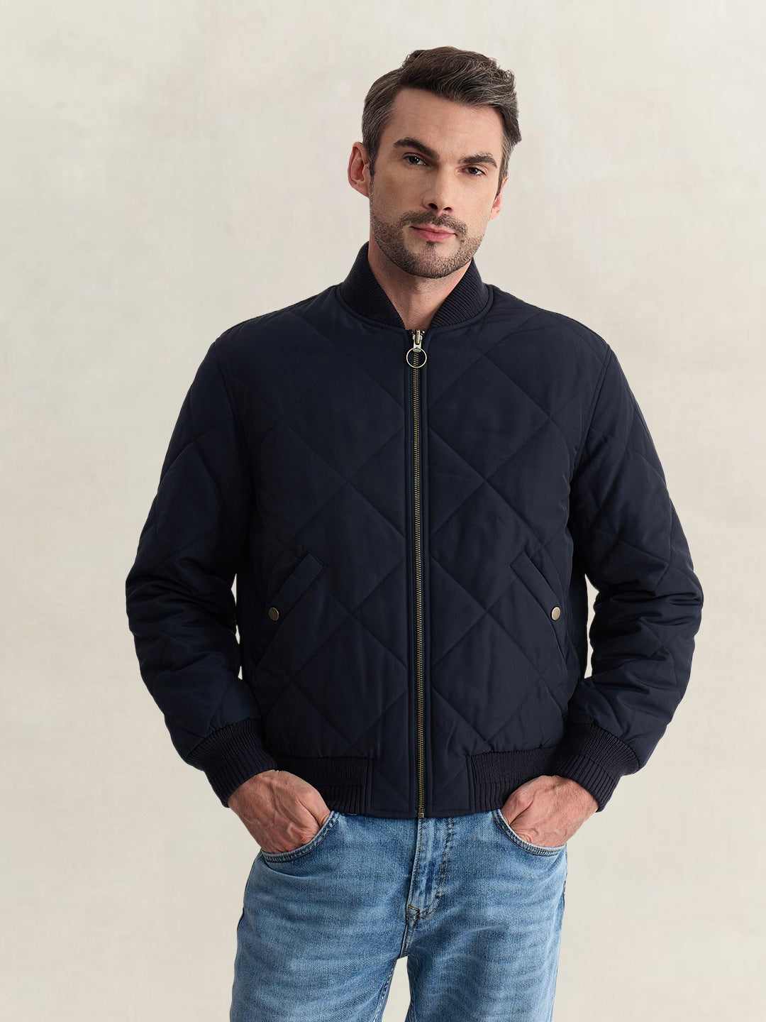 Gant Men Blue Regular Fit Reversible Quilted Bomber Jacket