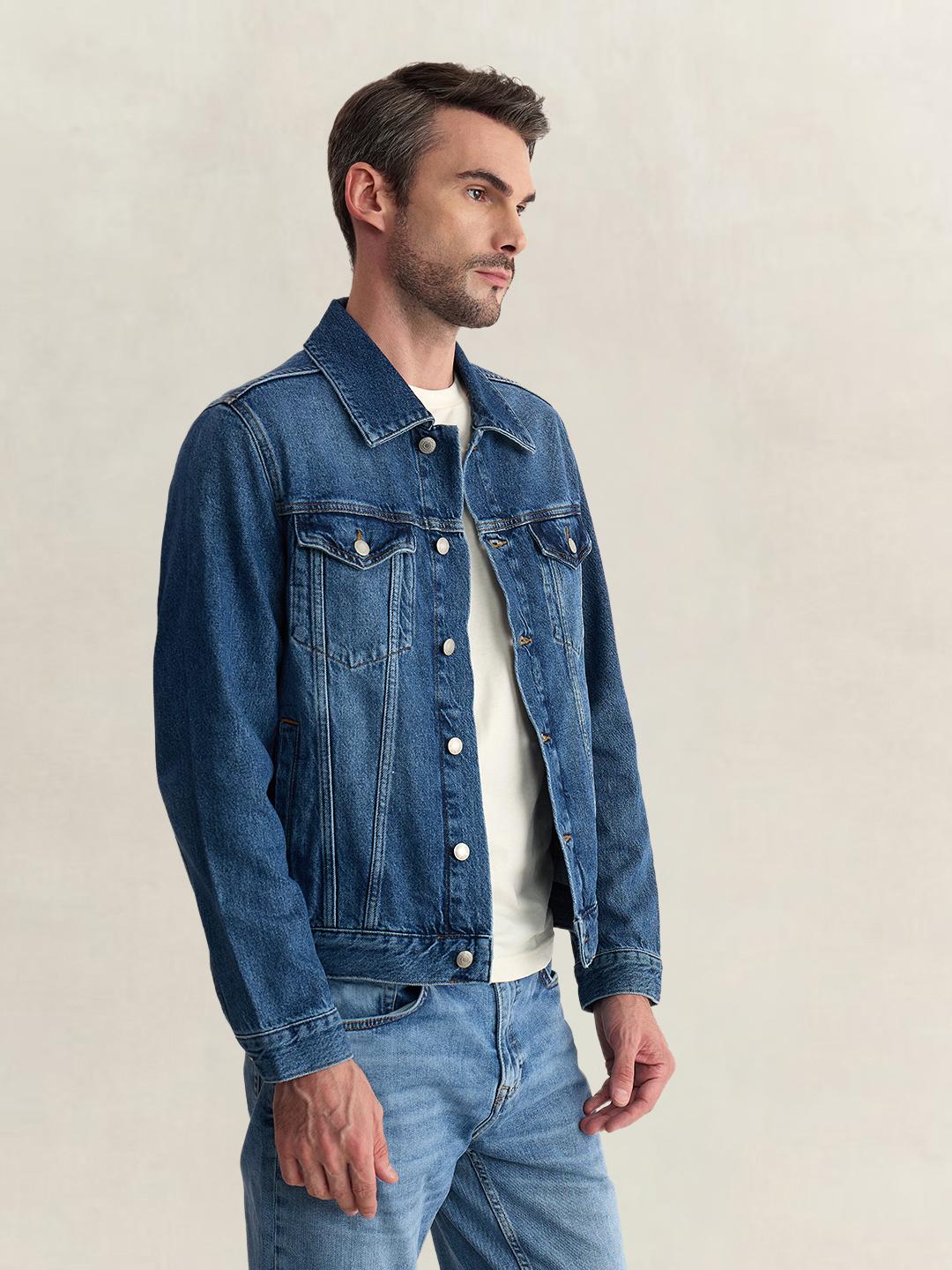 Gant Men Blue Regular Fit Solid Cotton Blend Jacket