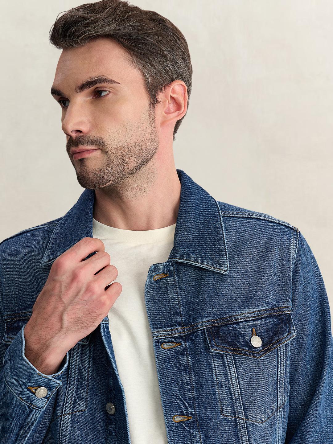 Gant Men Blue Regular Fit Solid Cotton Blend Jacket