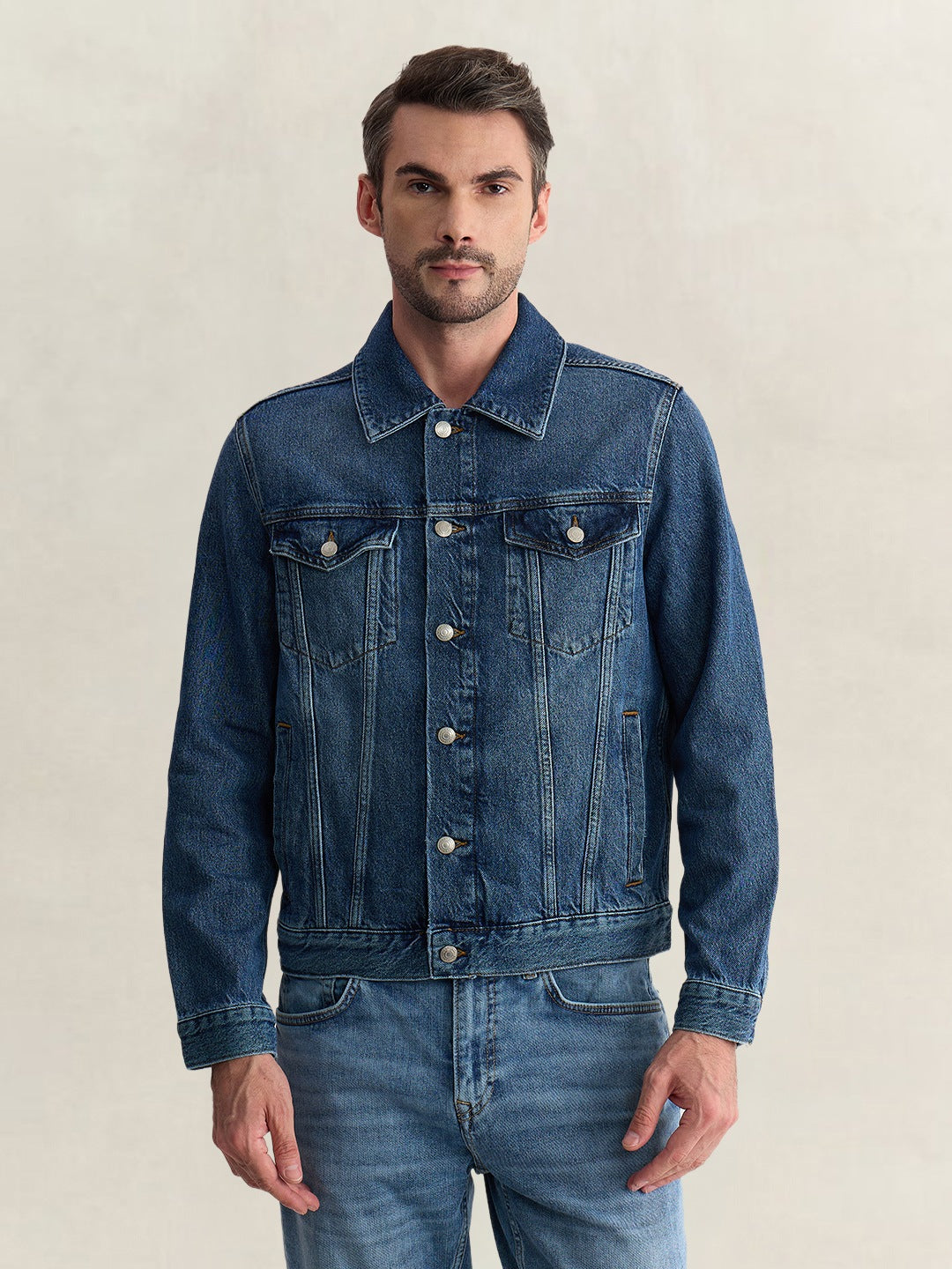 Gant Men Blue Regular Fit Solid Cotton Blend Jacket