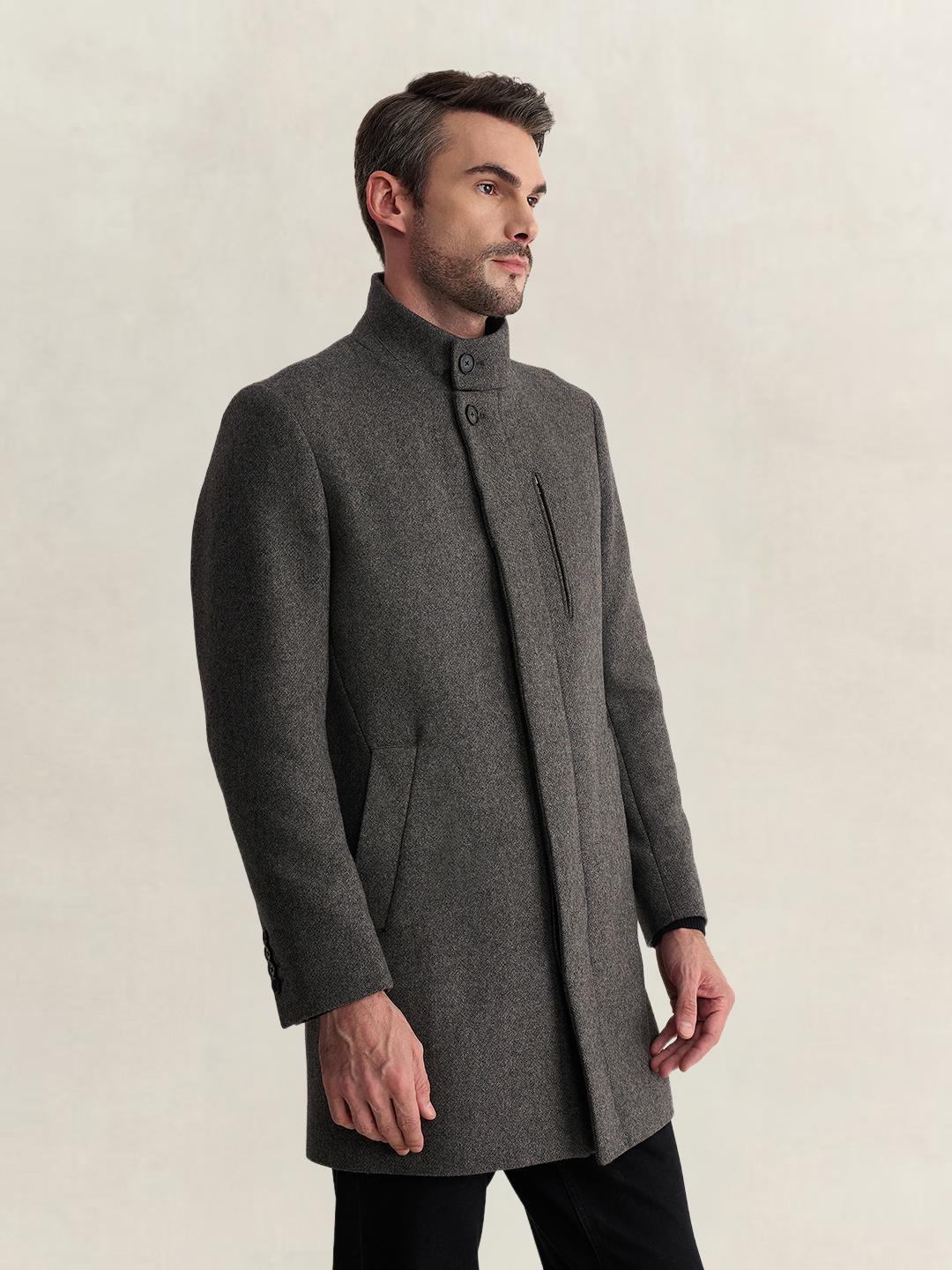 Gant Men Grey Regular Fit Woven Design Wool Blend Coat