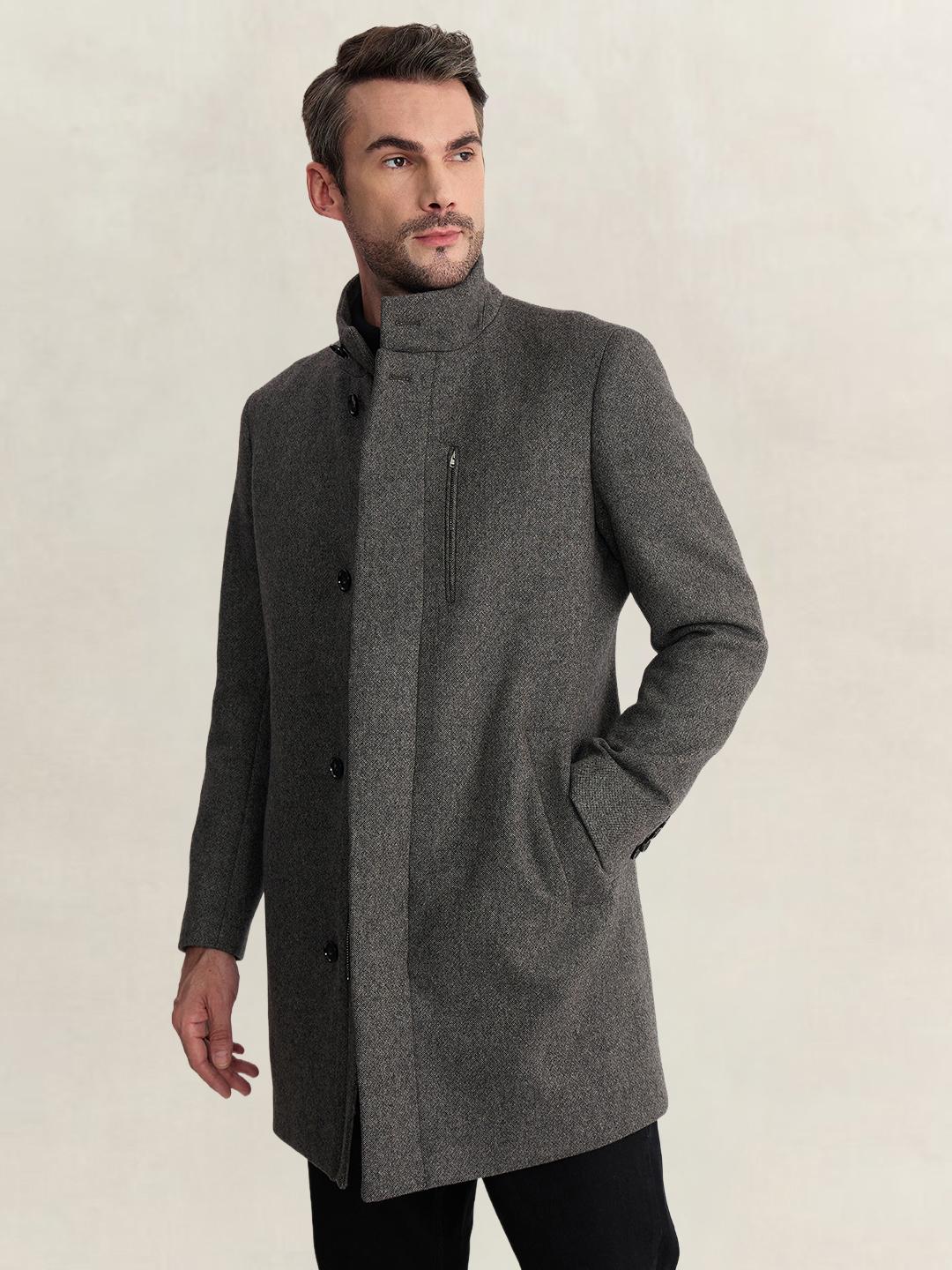 Gant Men Grey Regular Fit Woven Design Wool Blend Coat