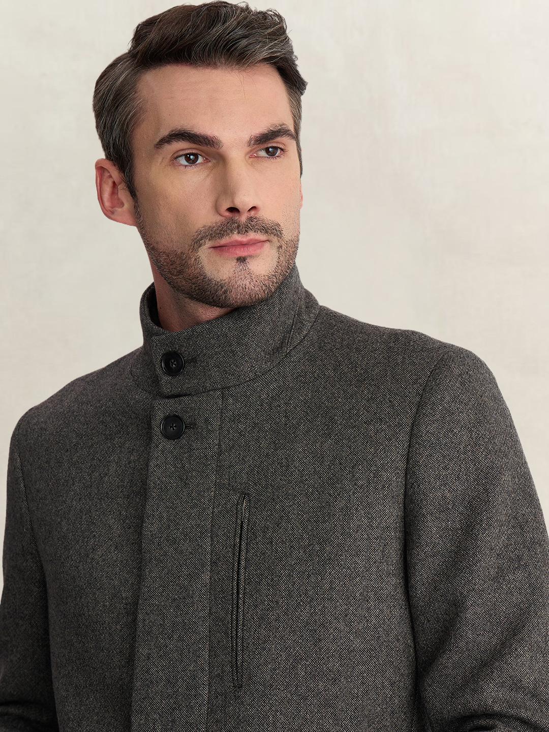Gant Men Grey Regular Fit Woven Design Wool Blend Coat