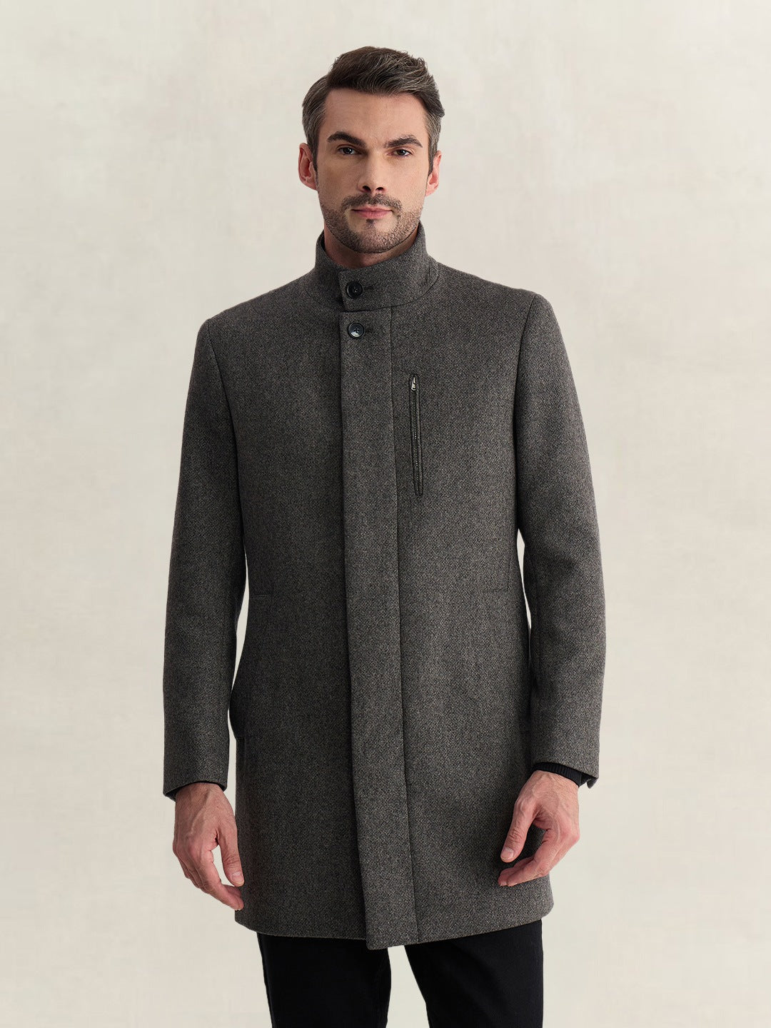 Gant Men Grey Regular Fit Woven Design Wool Blend Coat