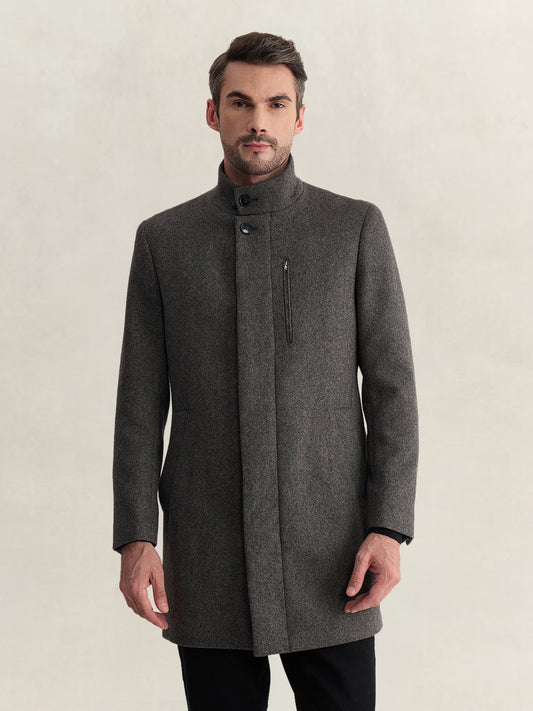 Gant Men Grey Regular Fit Woven Design Wool Blend Coat