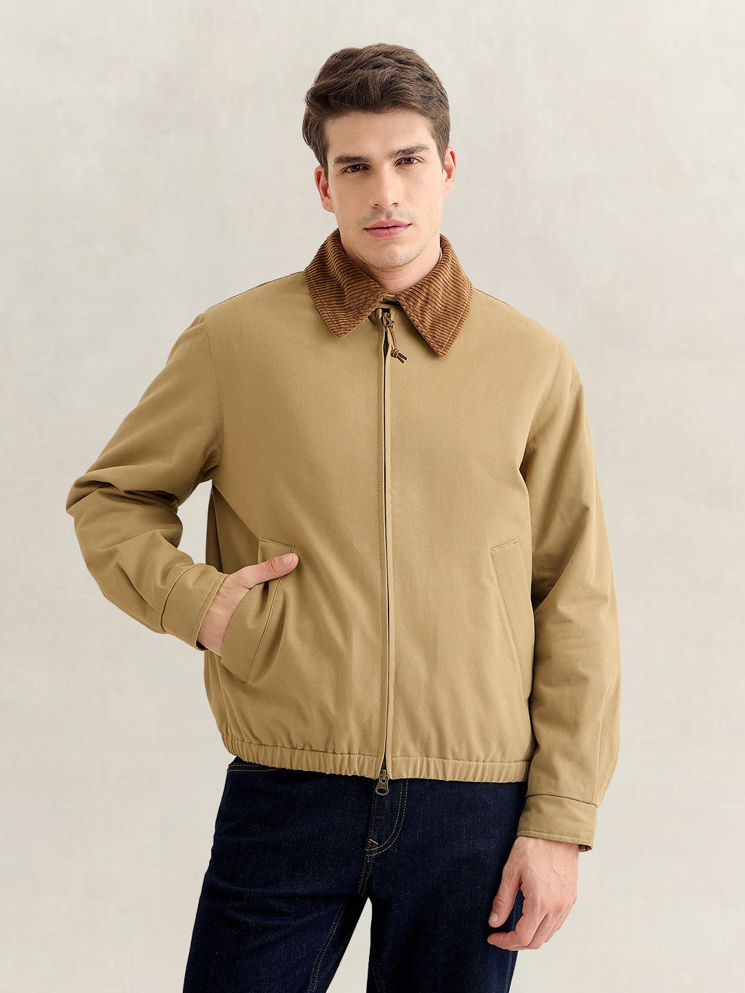 Gant Men Khaki Regular Fit Solid Moleskin Harrington Jacket