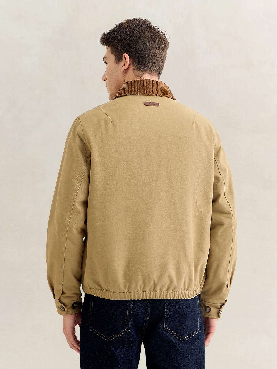 Gant Men Khaki Regular Fit Solid Moleskin Harrington Jacket