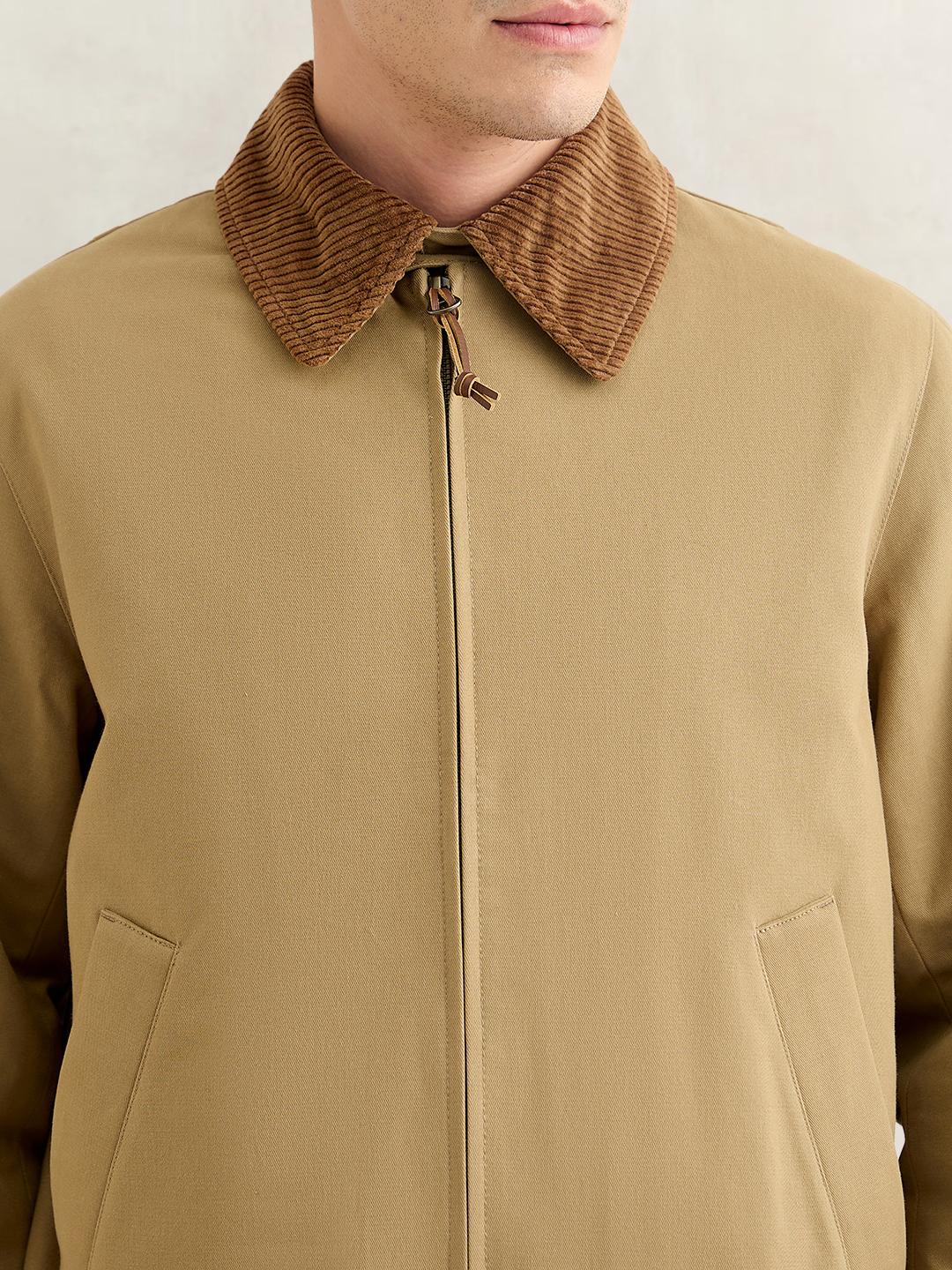 Gant Men Khaki Regular Fit Solid Moleskin Harrington Jacket