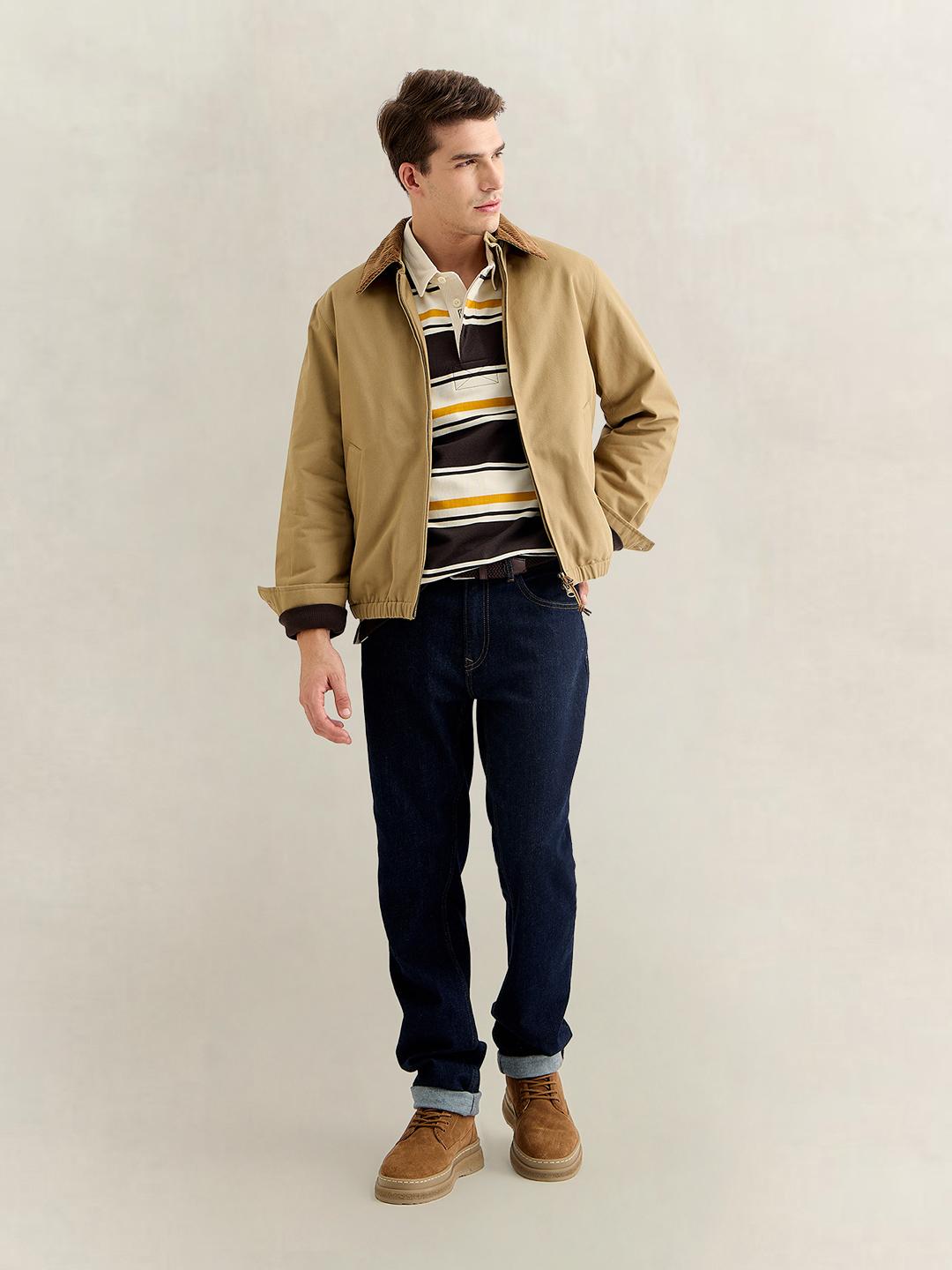 Gant Men Khaki Regular Fit Solid Moleskin Harrington Jacket