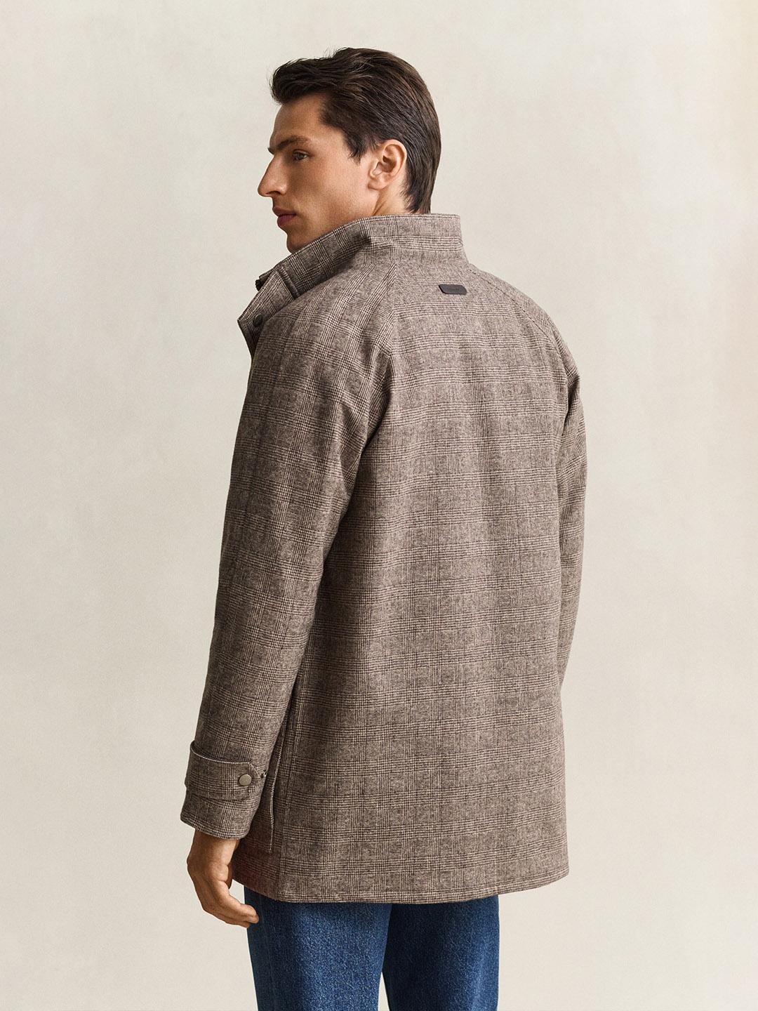 Gant Men Beige Checked Regular Fit Wool Blend Parka Jacket