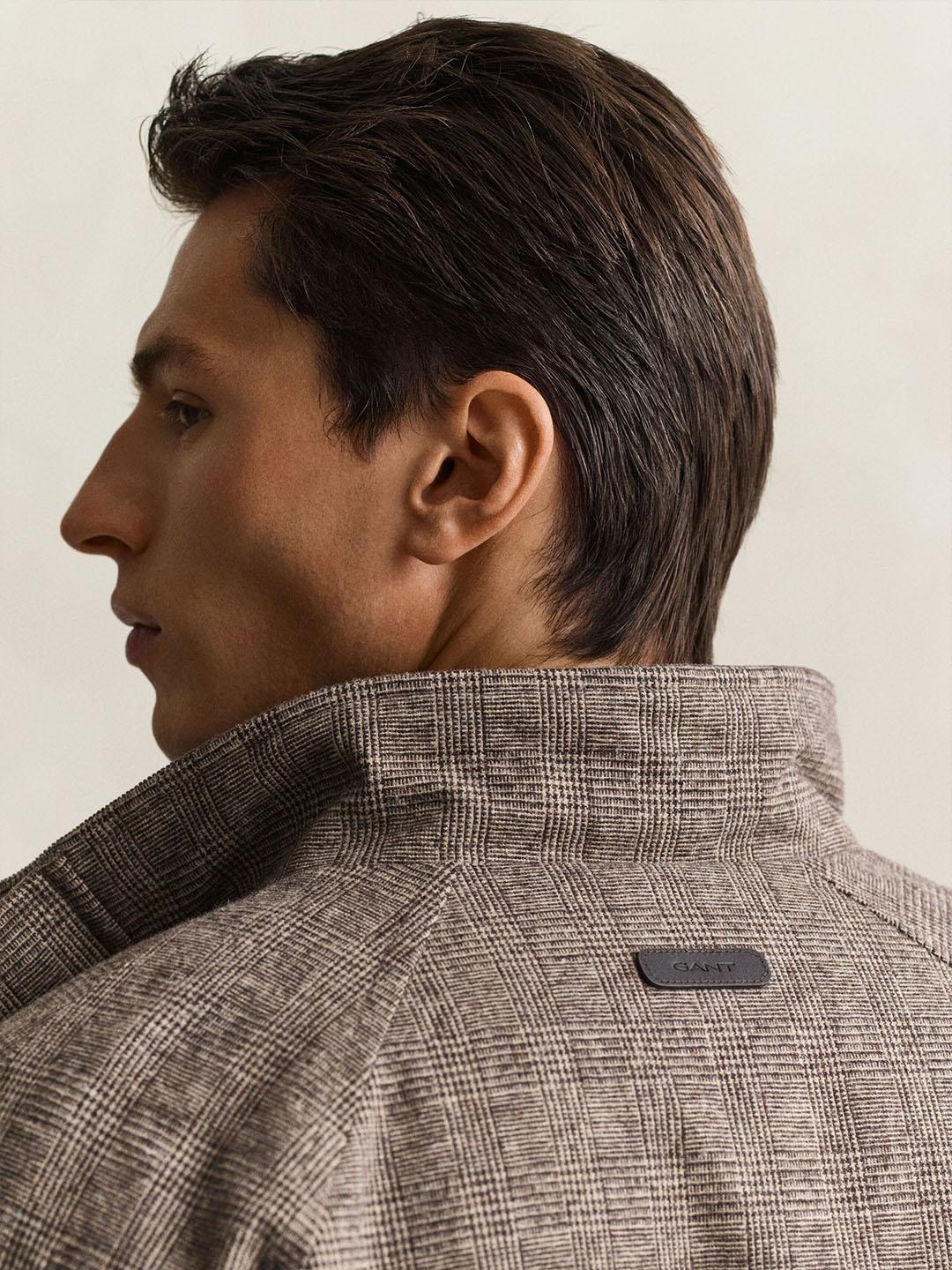 Gant Men Beige Checked Regular Fit Wool Blend Parka Jacket