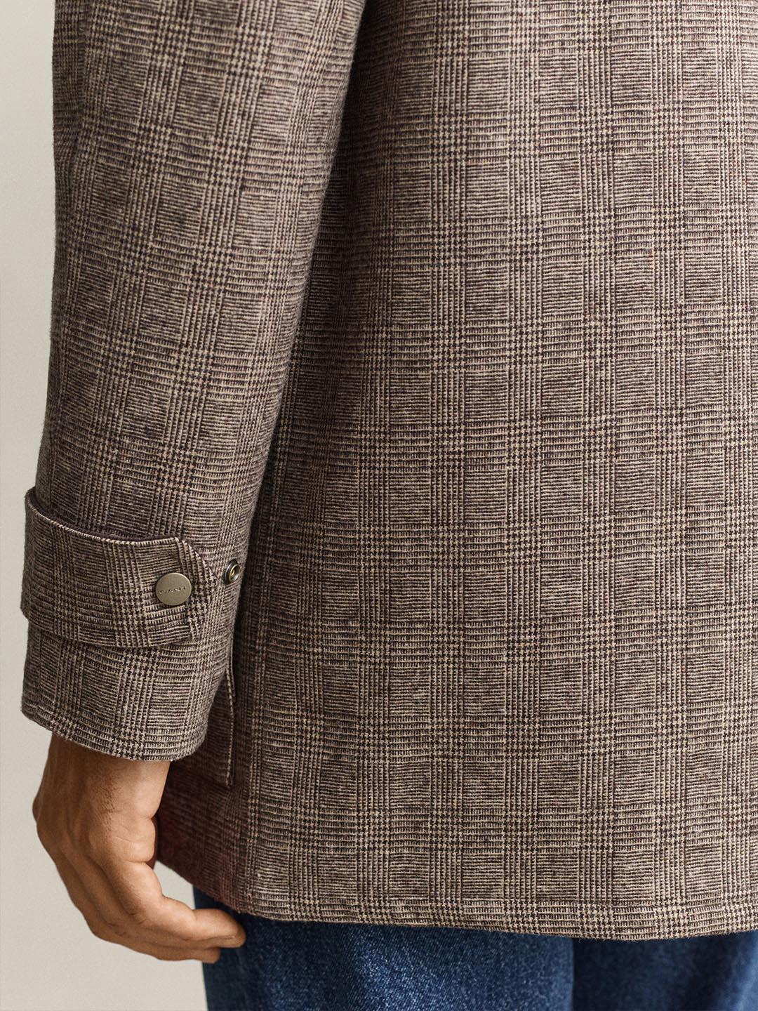 Gant Men Beige Checked Regular Fit Wool Blend Parka Jacket