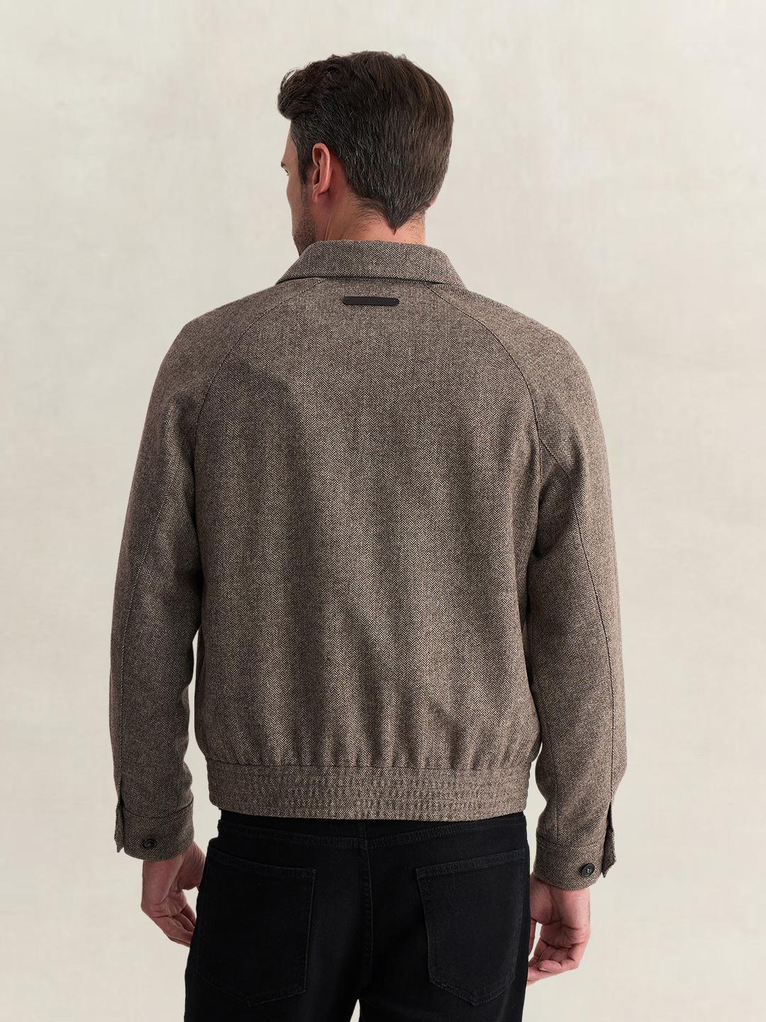 Gant Men Beige Regular Fit Woven Design Wool Blend Jacket