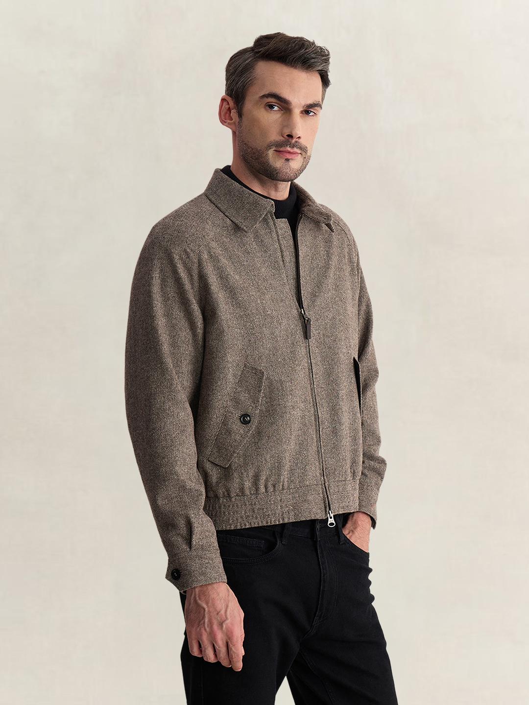 Gant Men Beige Regular Fit Woven Design Wool Blend Jacket