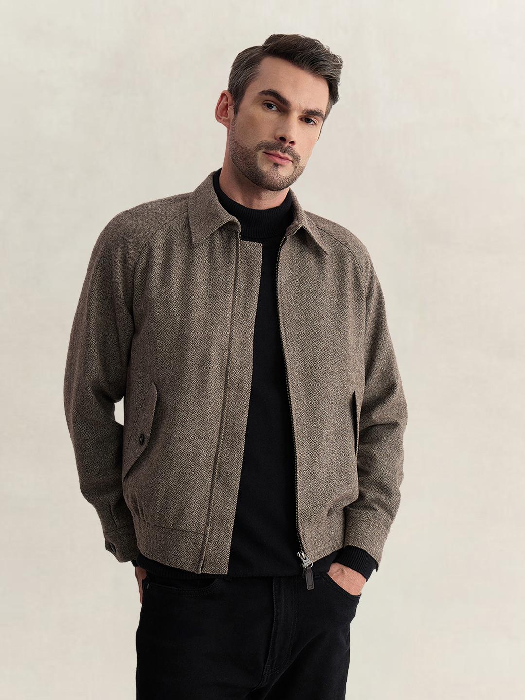 Gant Men Beige Regular Fit Woven Design Wool Blend Jacket