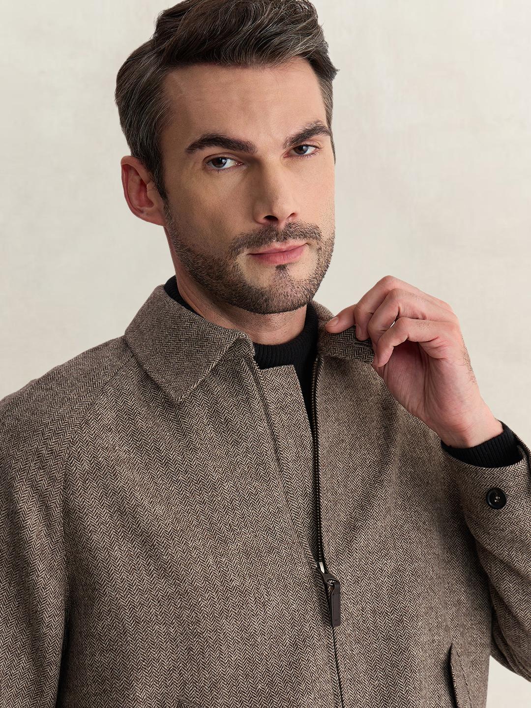 Gant Men Beige Regular Fit Woven Design Wool Blend Jacket