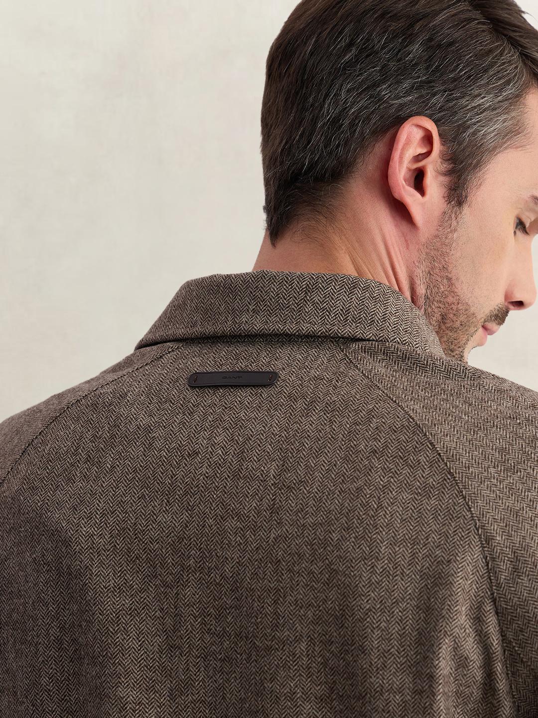 Gant Men Beige Regular Fit Woven Design Wool Blend Jacket